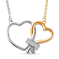 Moissanite Intertwined Hearts Necklace (Size - 20) in Platinum and 18K Yellow Gold Vermeil Plated Sterling Silver