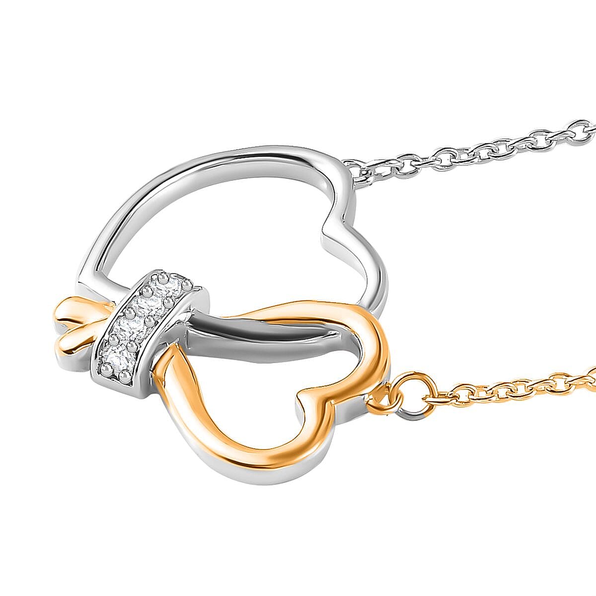 Moissanite Hearts Necklace (Size - 20) in Platinum & 18K Yellow Gold Vermeil Plated Sterling Silver