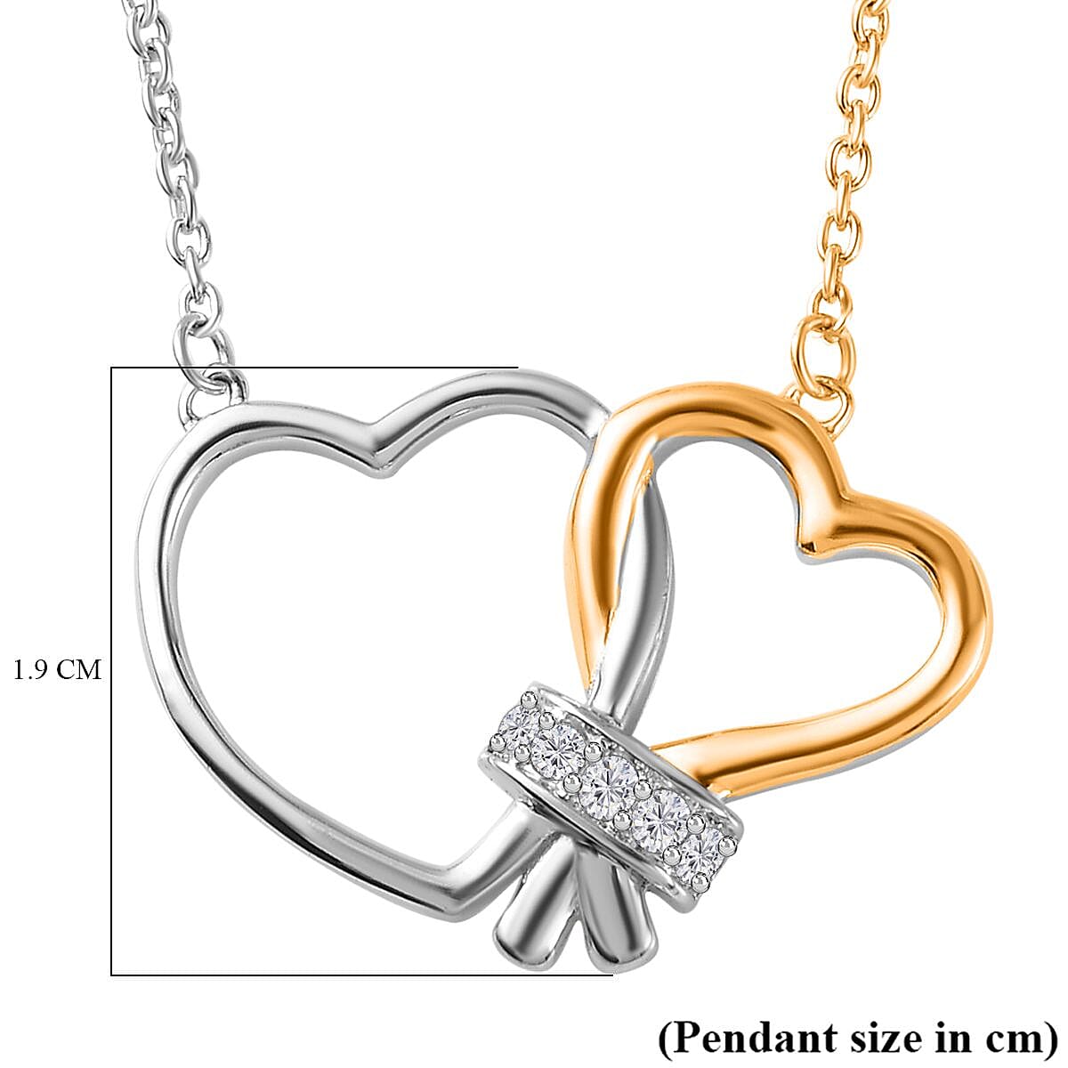 Moissanite Hearts Necklace (Size - 20) in Platinum & 18K Yellow Gold Vermeil Plated Sterling Silver