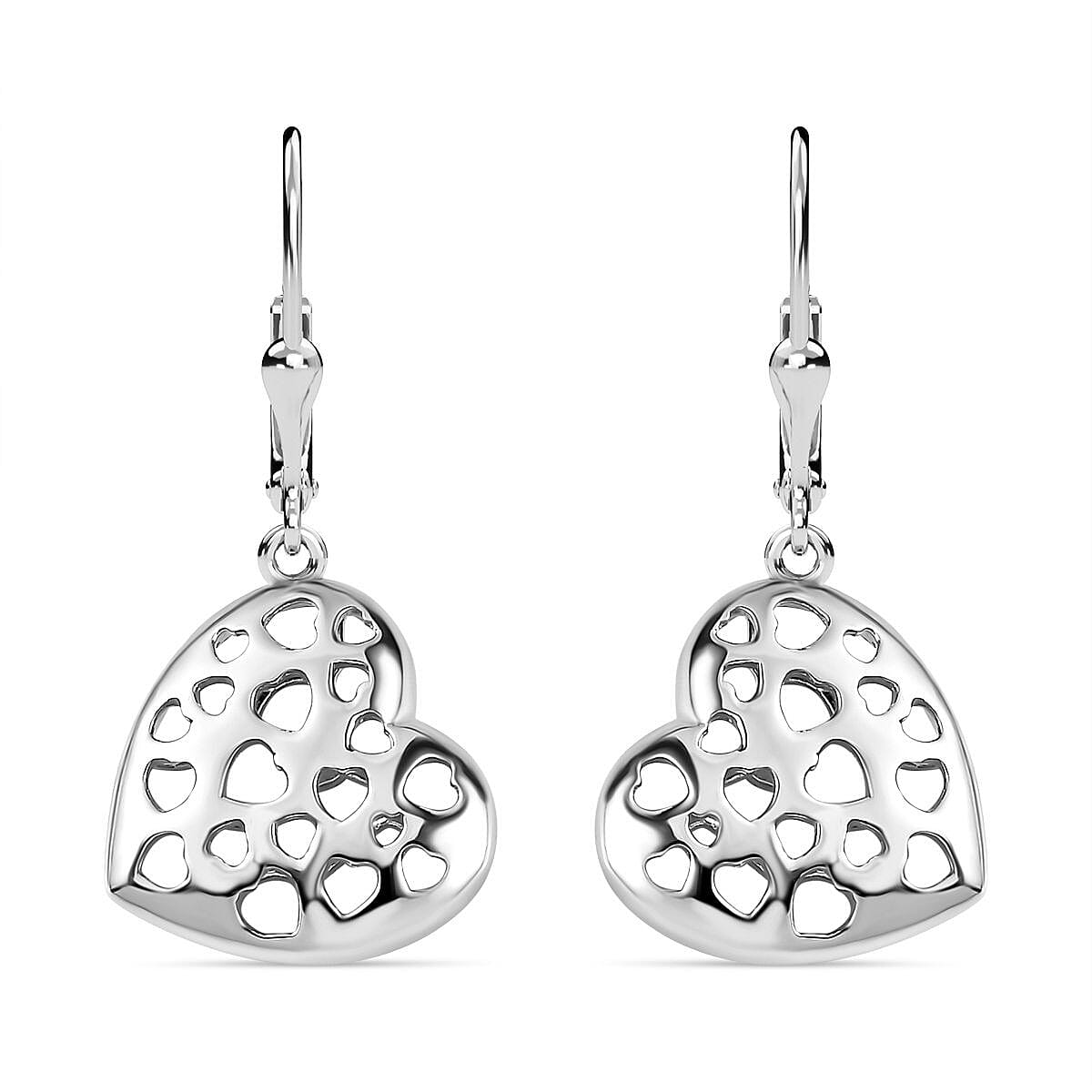 Designer Inspired - Platinum Overlay Sterling Silver Heart Earrings