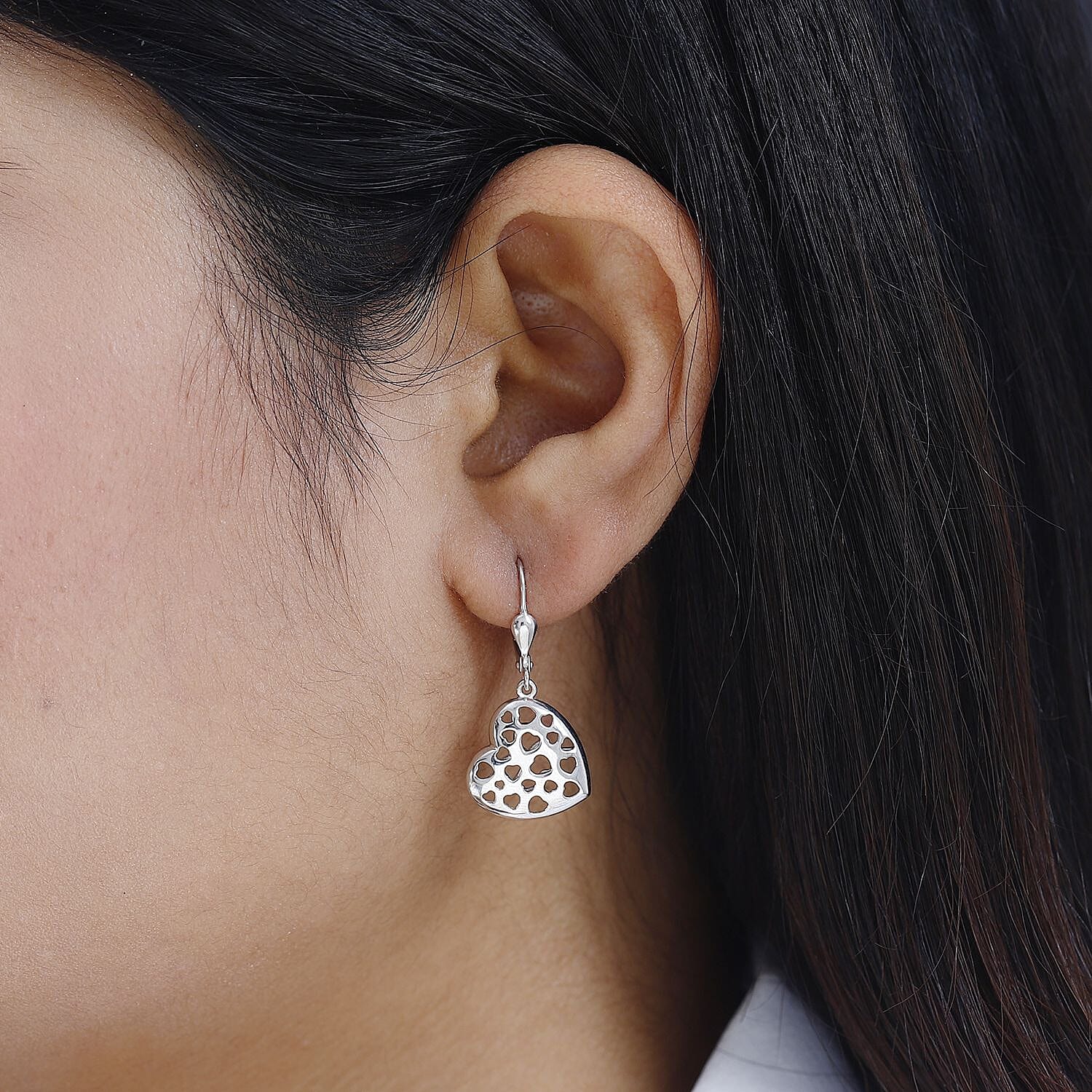 Designer Inspired - Platinum Overlay Sterling Silver Heart Earrings