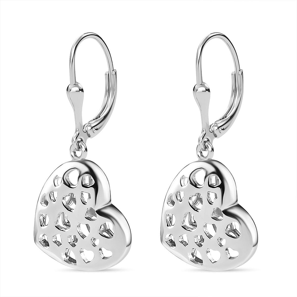Designer Inspired - Platinum Overlay Sterling Silver Heart Earrings