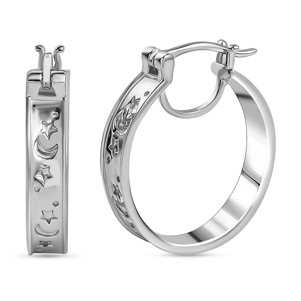 Platinum Overlay Sterling Silver Hoop Earrings, Silver Wt. 6 Gms