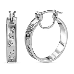Platinum Overlay Sterling Silver Hoop Earrings, Silver Wt. 6 Gms