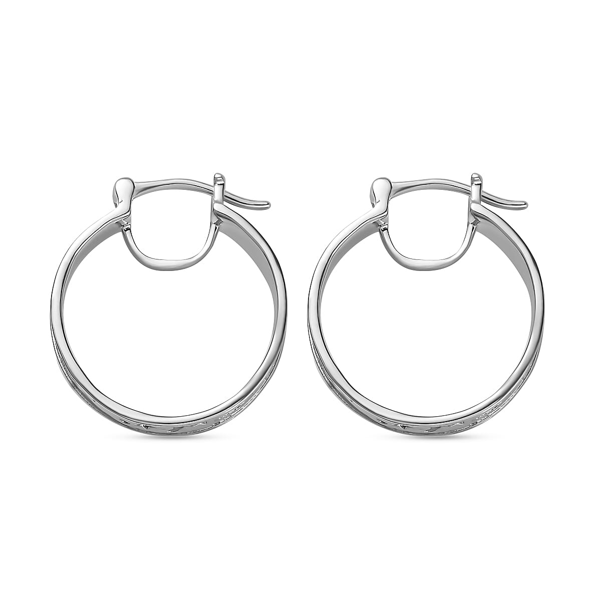 Platinum Overlay Sterling Silver Hoop Earrings, Silver Wt. 6 Gms