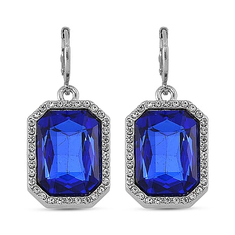 Blue Glass and White Crystal Earring