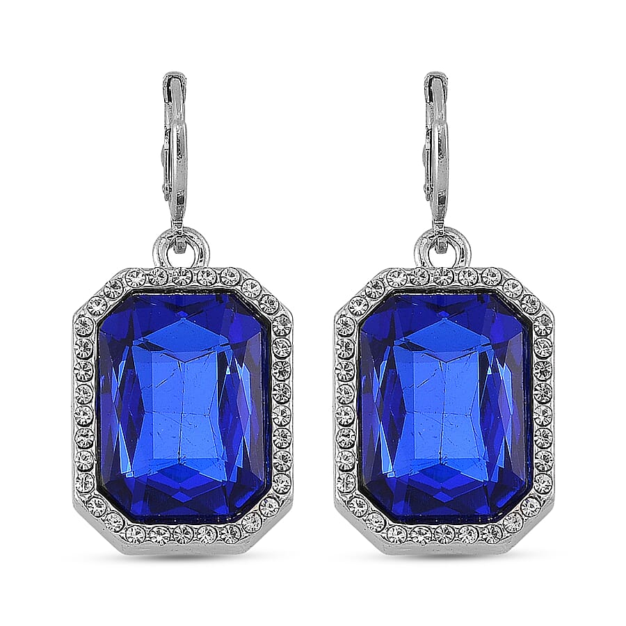 Blue Glass & White Crystal Earring with Hoop