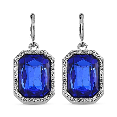 Blue Glass & White Crystal Earring with Hoop Blue Glass & White Crystal Earring with Hoop