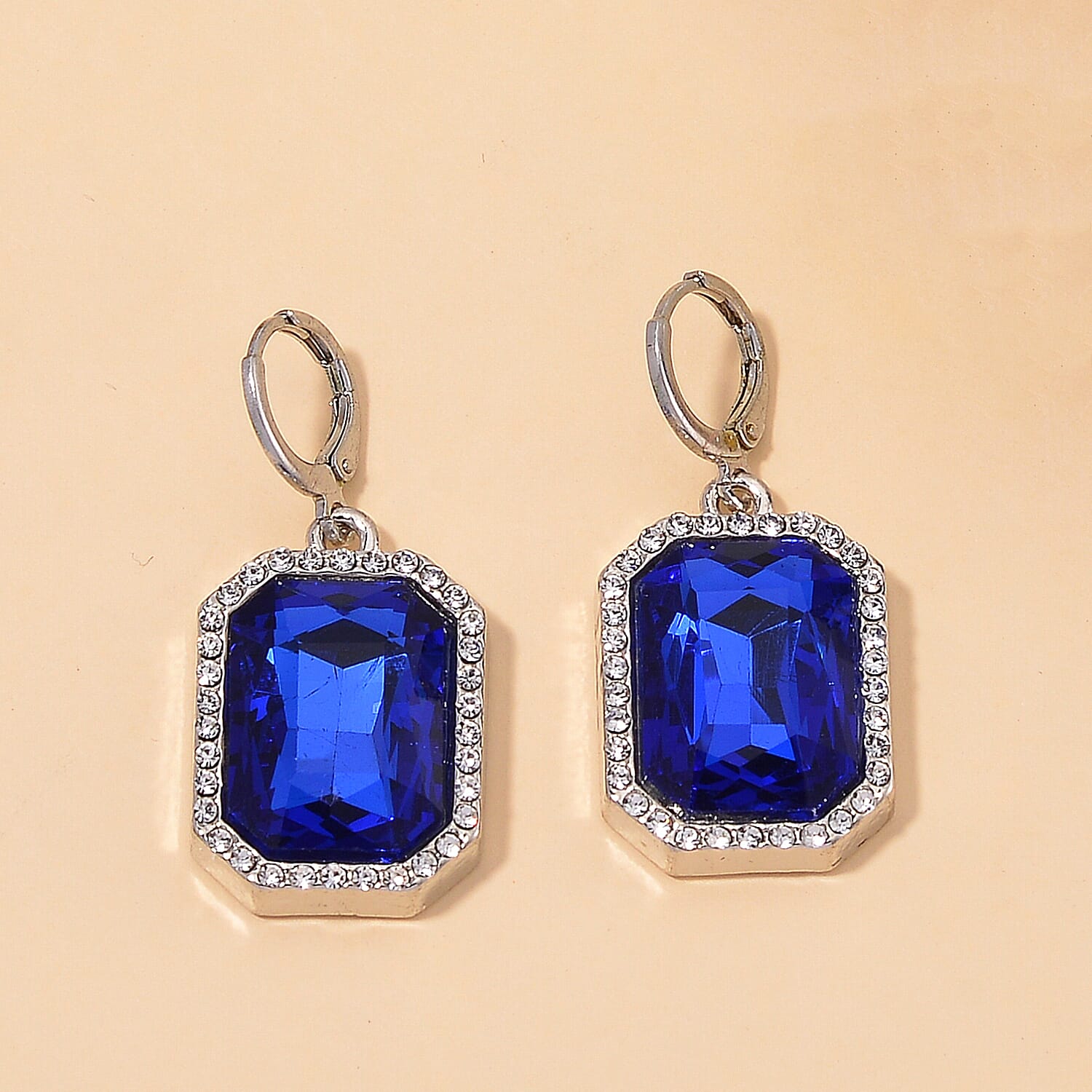 Blue Glass and White Crystal Earring