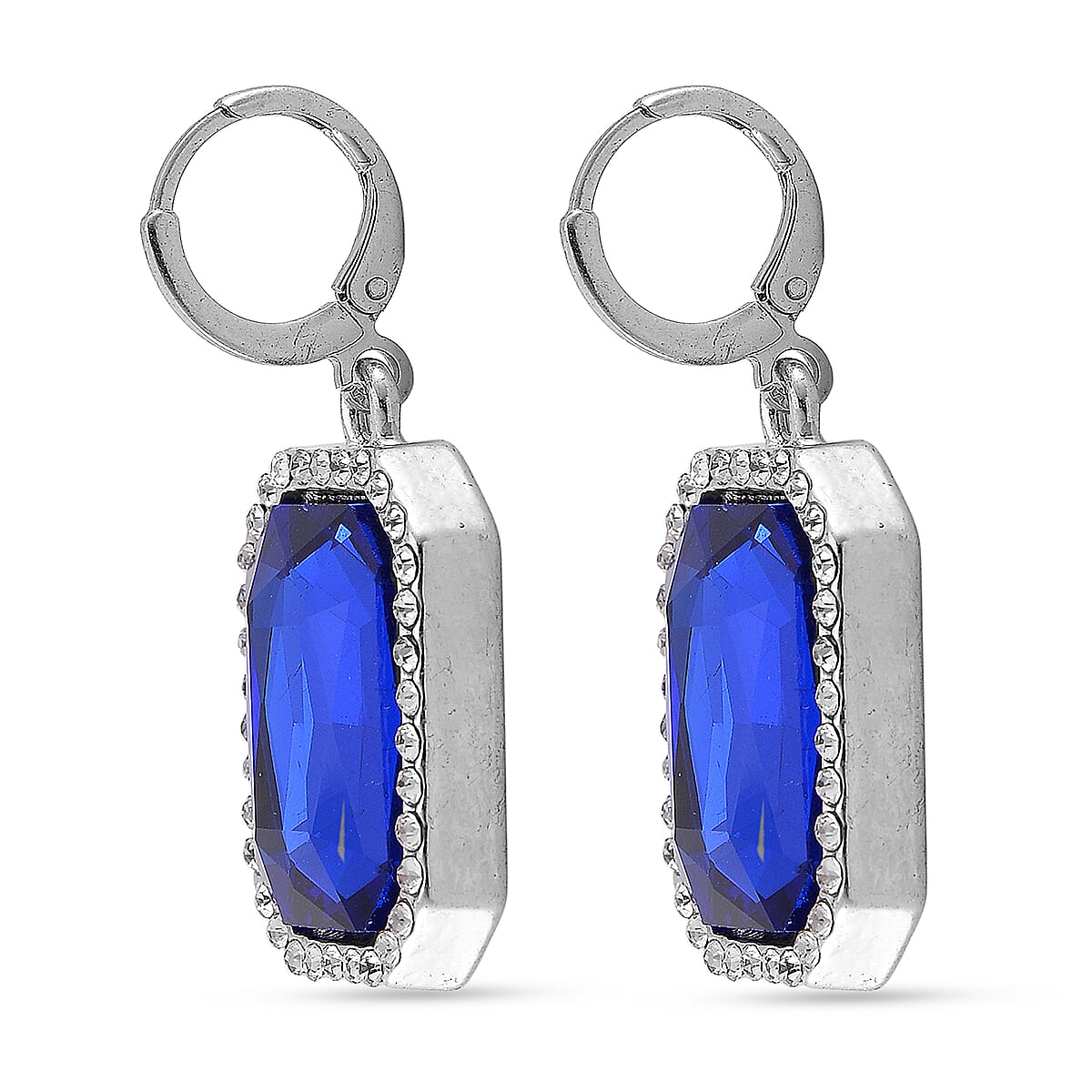 Blue Glass and White Crystal Earring