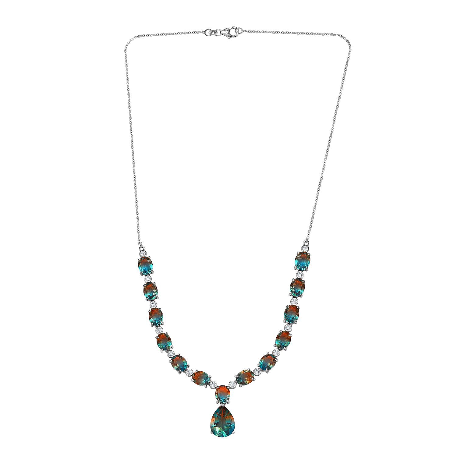 Aqua Terra Costa Quartz & Natural Zircon Necklace (Size - 20) in Platinum Overlay Sterling Silver 36.90 Ct, Silver Wt 14.40 Gms