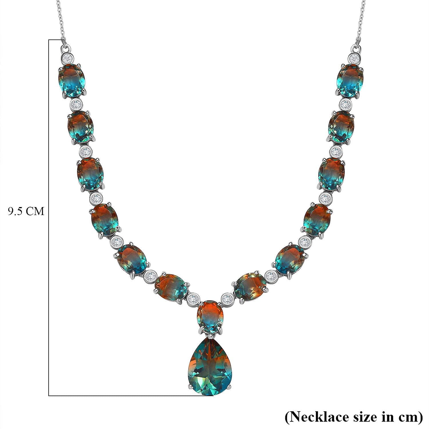 Aqua Terra Costa Quartz & Natural Zircon Necklace (Size - 20) in Platinum Overlay Sterling Silver 36.90 Ct, Silver Wt 14.40 Gms