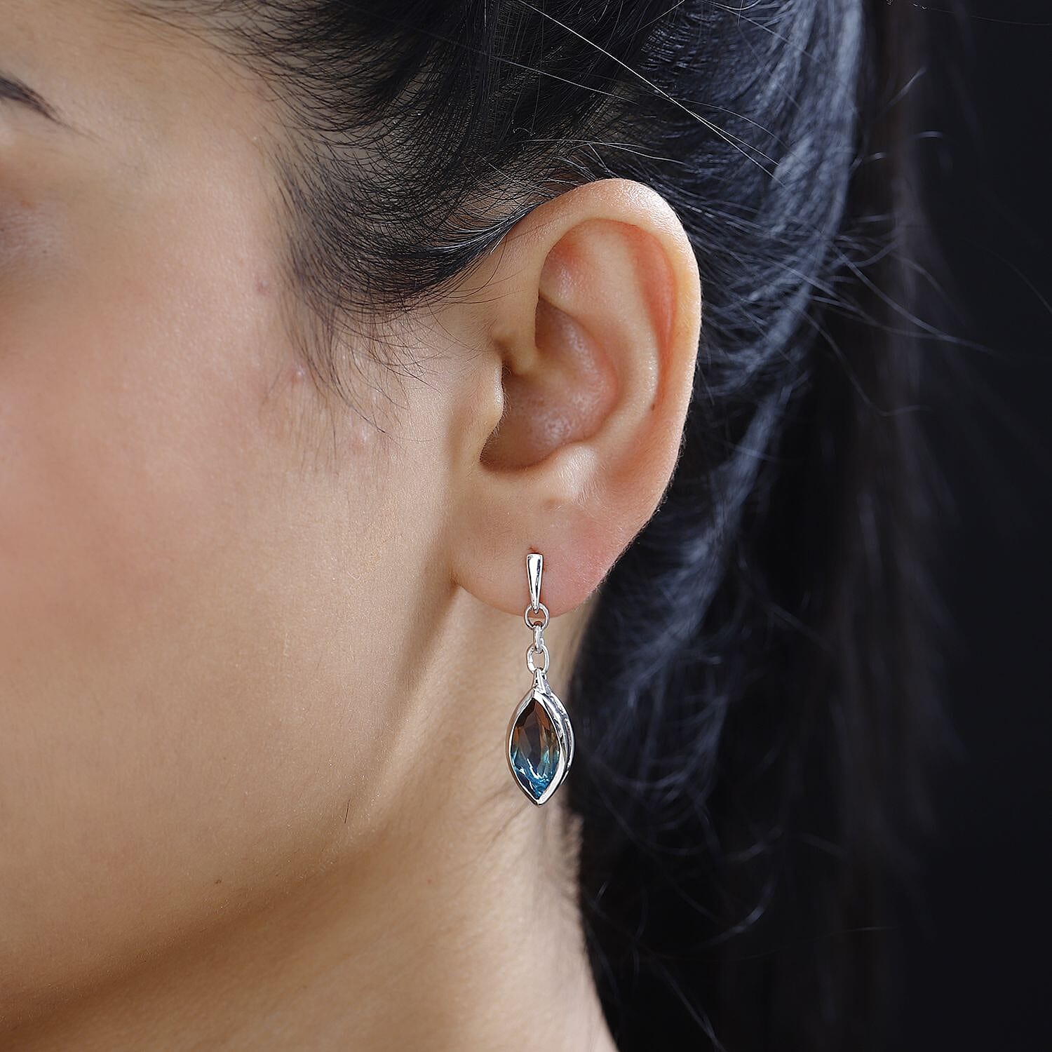 Aqua Terra Costa Quartz Solitaire Stud Earrings in Platinum Overlay Sterling Silver 6.00 Ct.