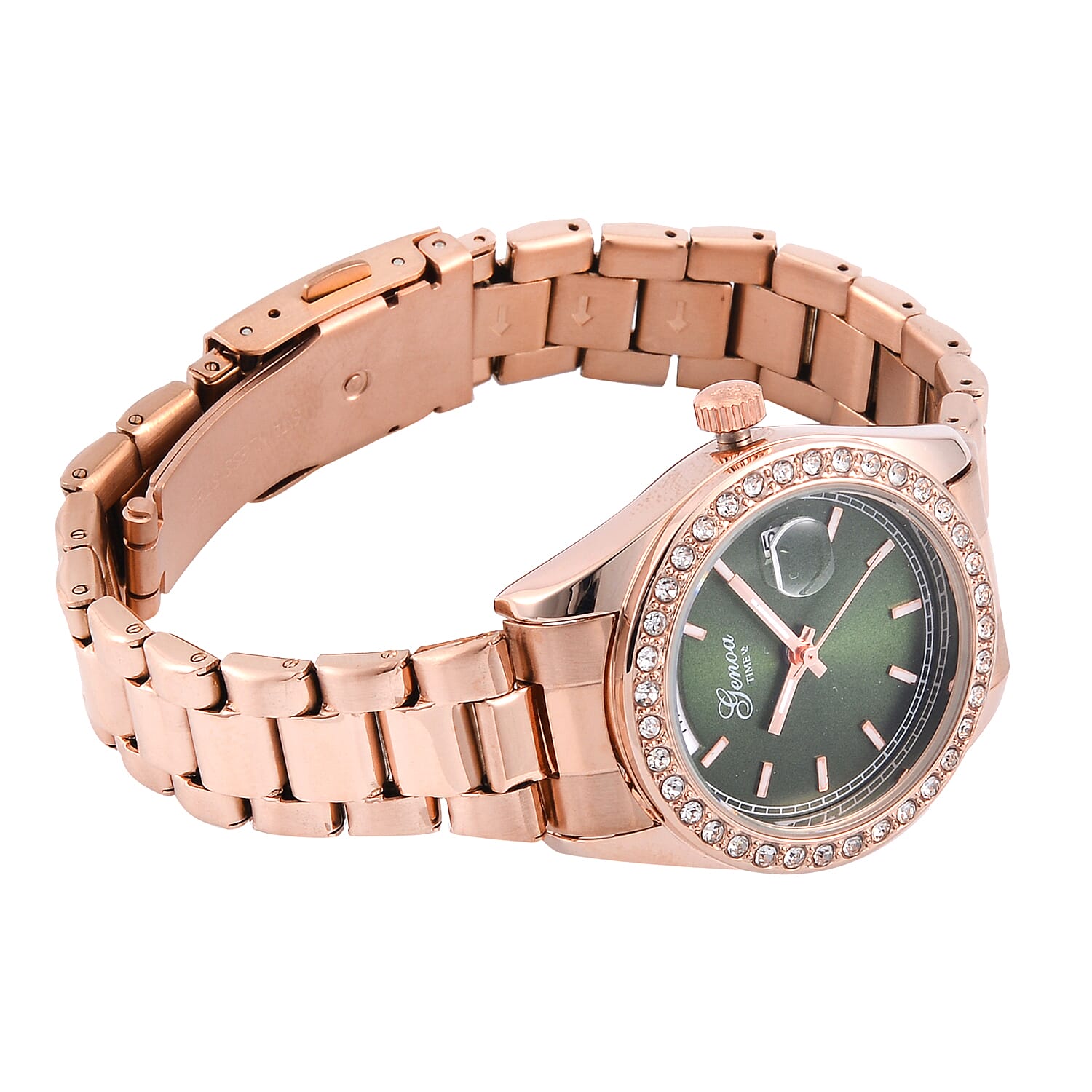 GENOA TIME Day Date 3ATM WR 32mm Green Sunshine Dial Rose Gold Watch