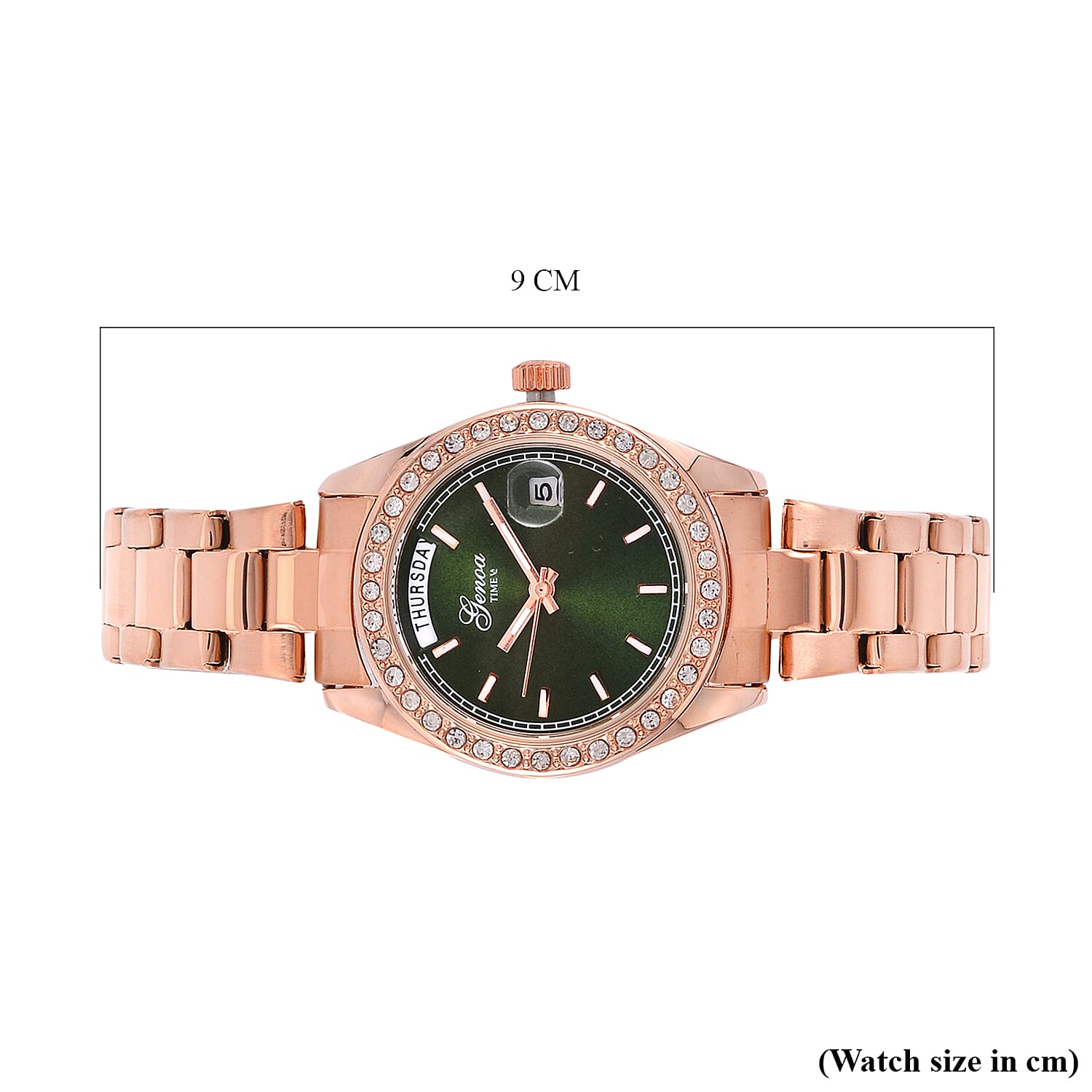 GENOA TIME Day Date 3ATM WR 32mm Green Sunshine Dial Rose Gold Watch