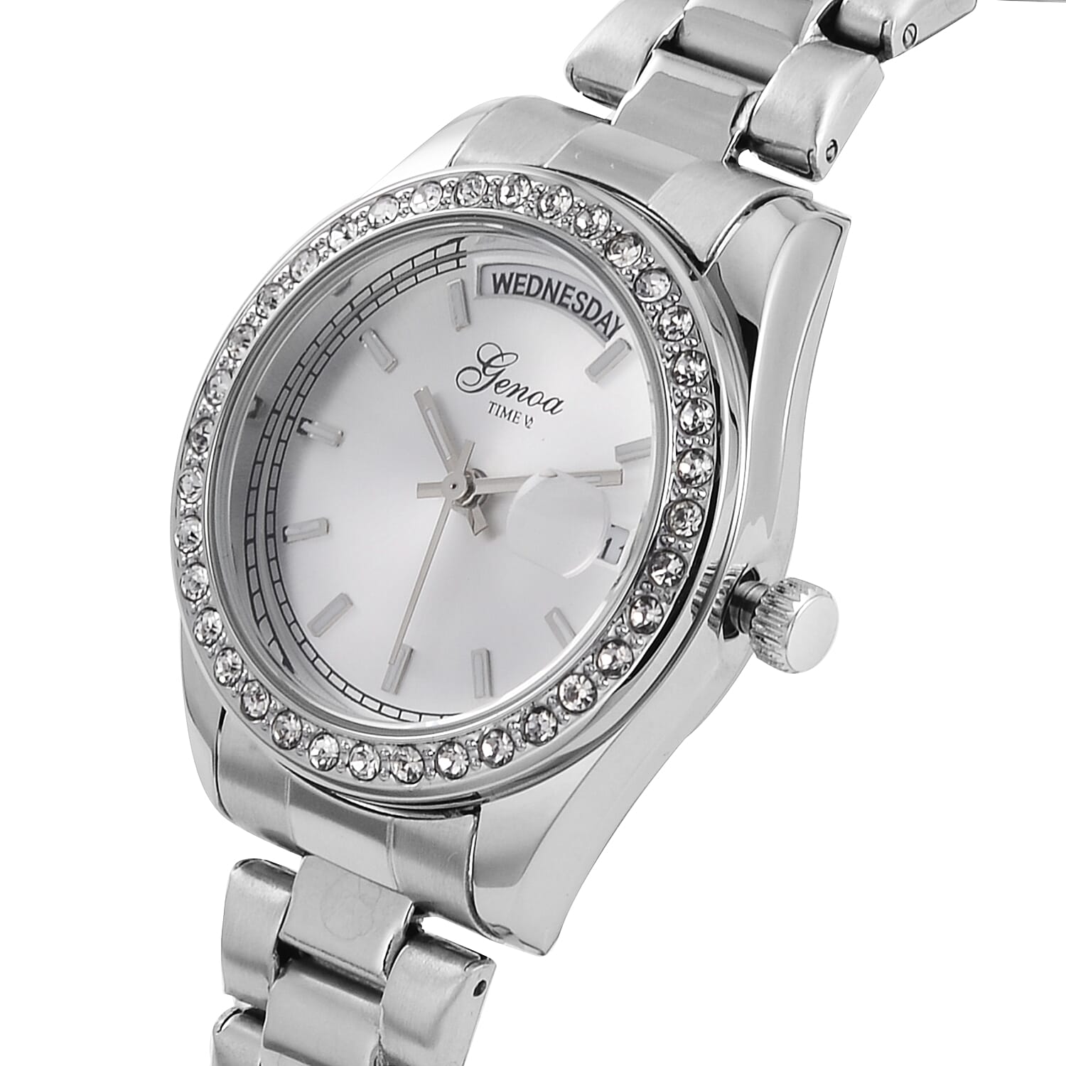 White Crystal  Watch Pure White Stainless Steel  0.01 ct  0.010  Ct.