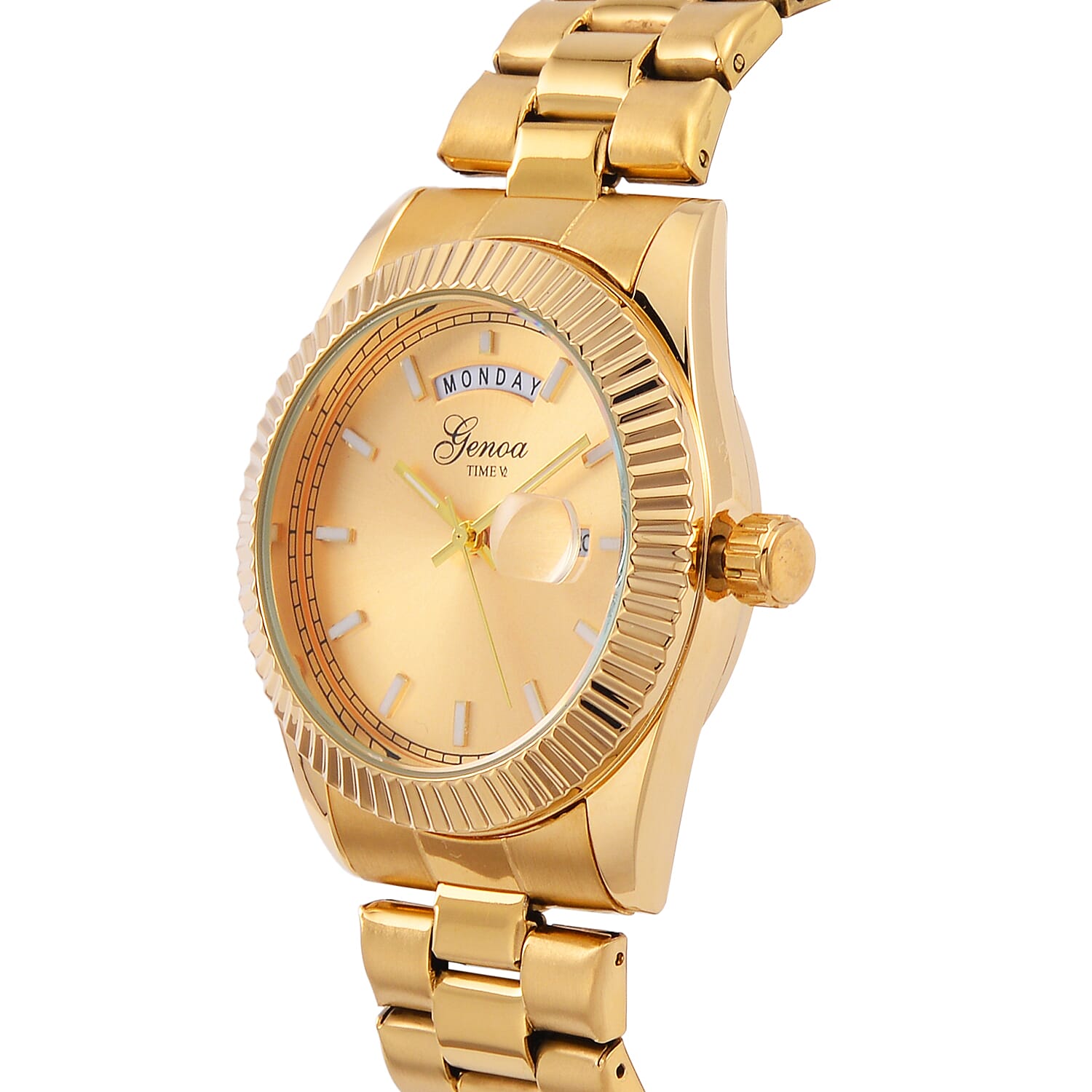 GENOA TIME Day Date 3ATM WR Gold Dial Yellow Gold Watch
