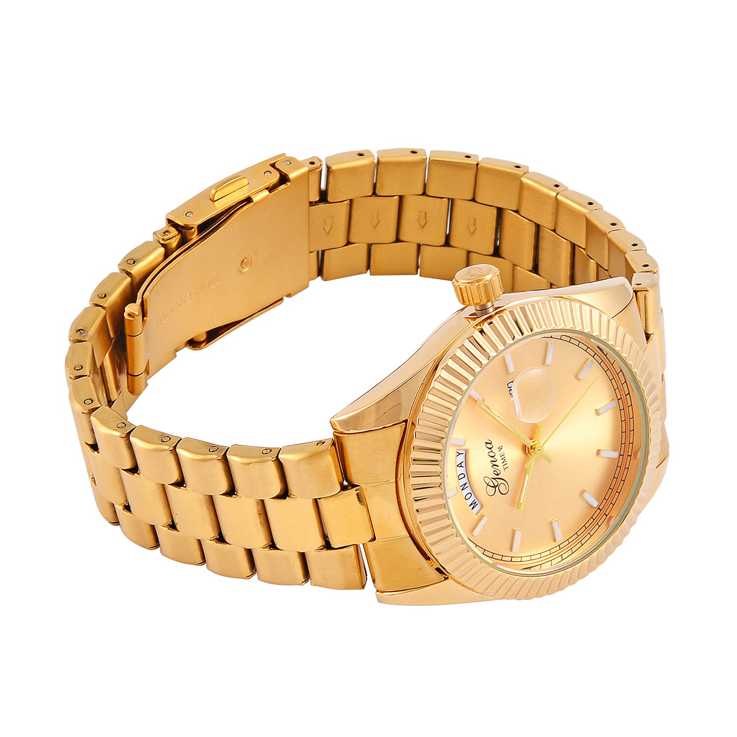 GENOA TIME Day Date 3ATM WR Gold Dial Yellow Gold Watch