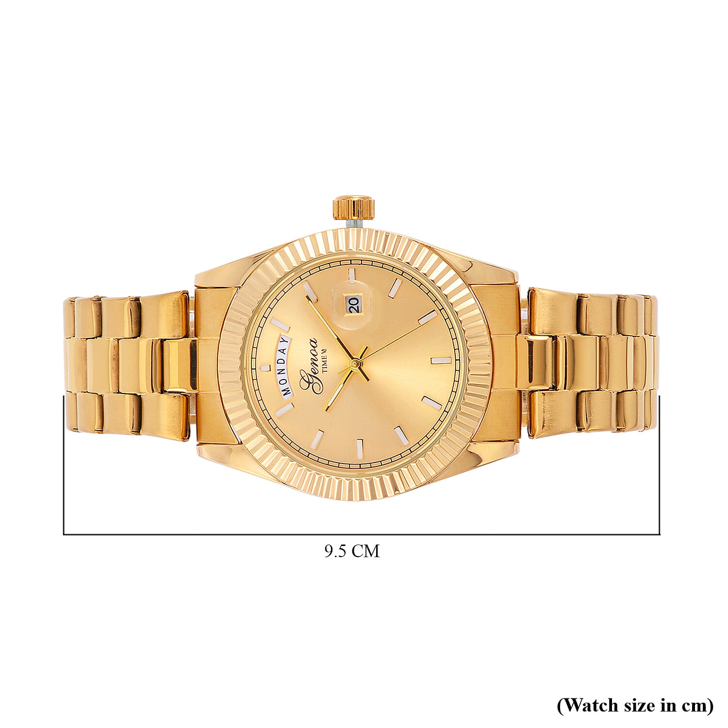 GENOA TIME Day Date 3ATM WR Gold Dial Yellow Gold Watch