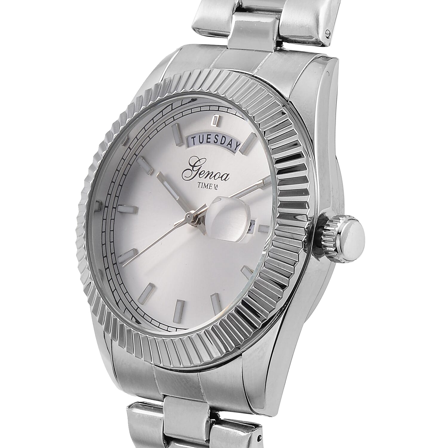 GENOA TIME Day Date 3ATM WR Silver Watch