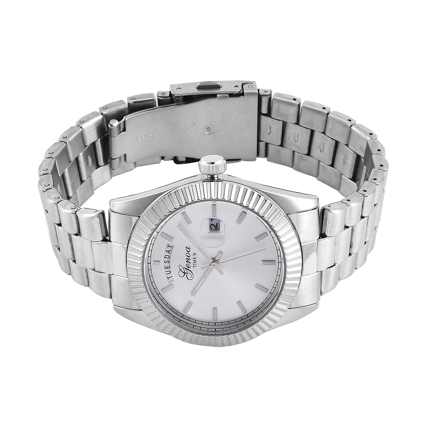 GENOA TIME Day Date 3ATM WR Silver Watch