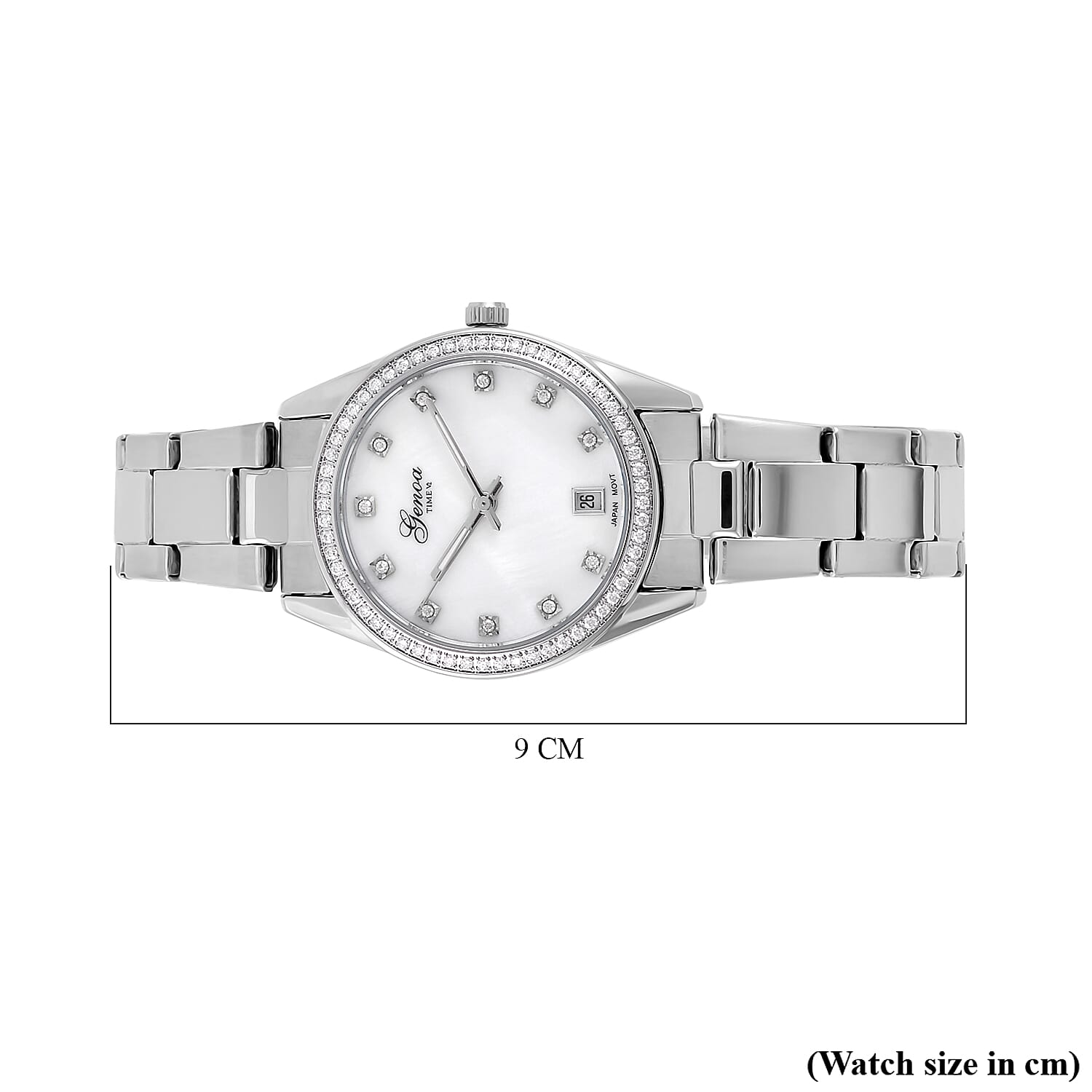 Limited Edition - GENOA 36 Moissanites Japan Movt. White MOP 3 ATM WR Ladies Watch - Silver