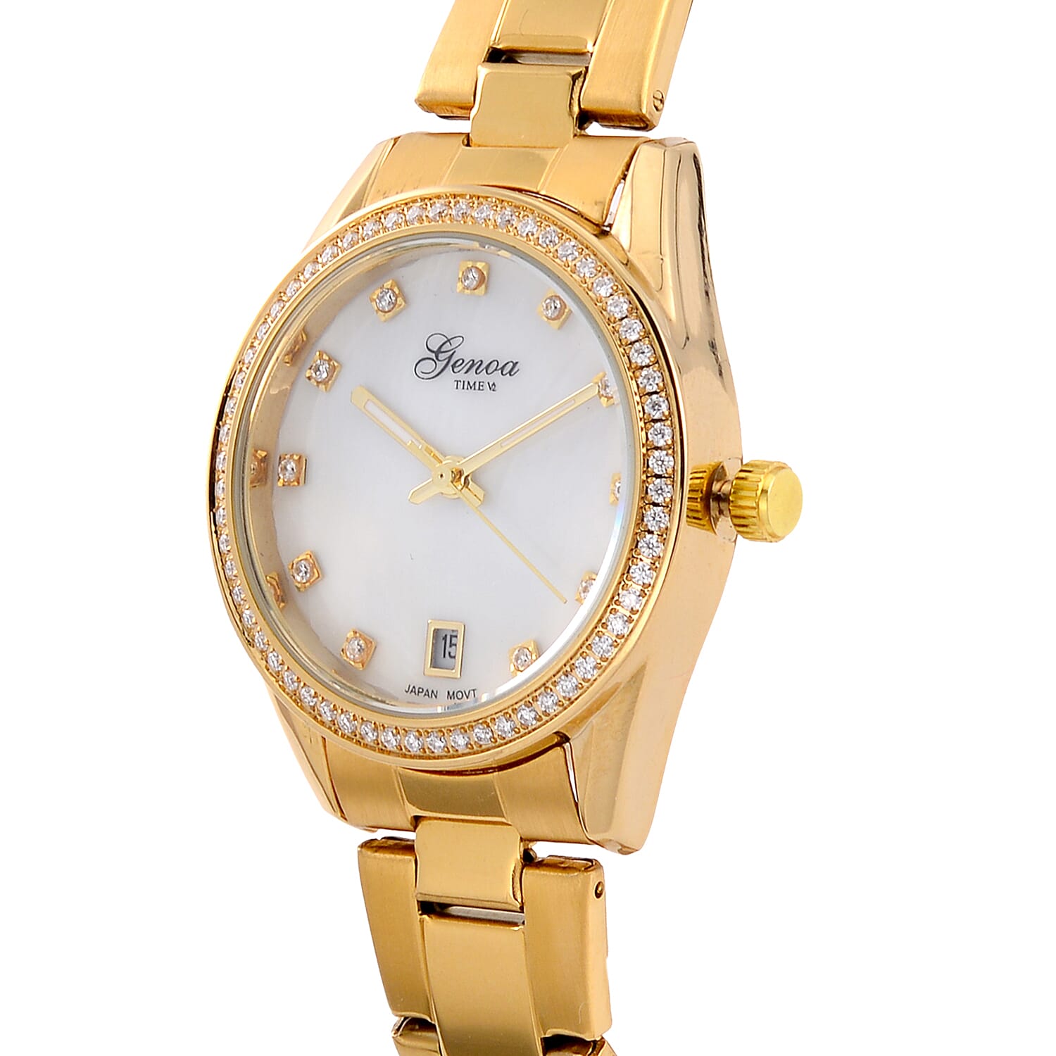 Limited Edition - GENOA 36 Moissanites Japan Movt. White MOP 3 ATM WR Ladies Watch - Silver