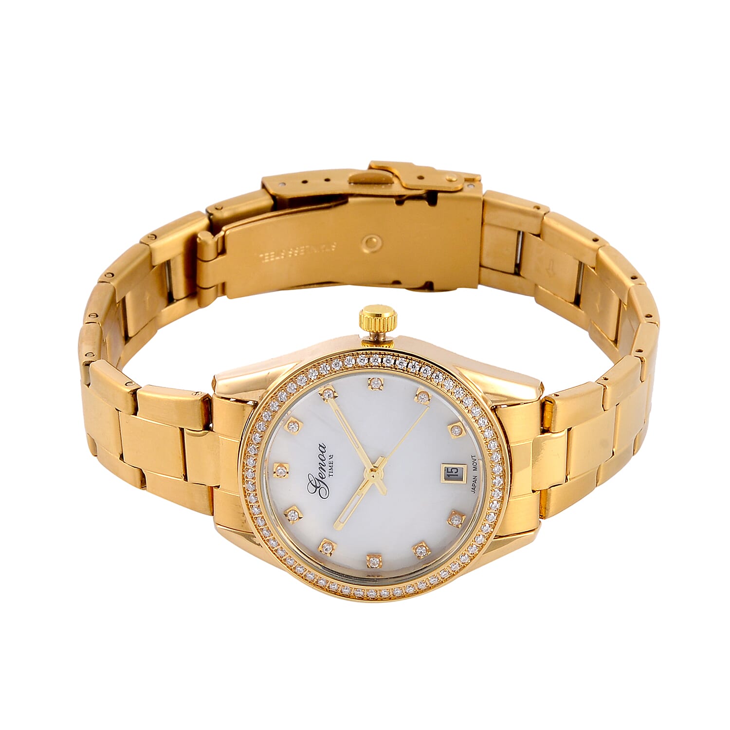 Limited Edition - GENOA 36 Moissanites Japan Movt. White MOP 3 ATM WR Ladies Watch - Silver