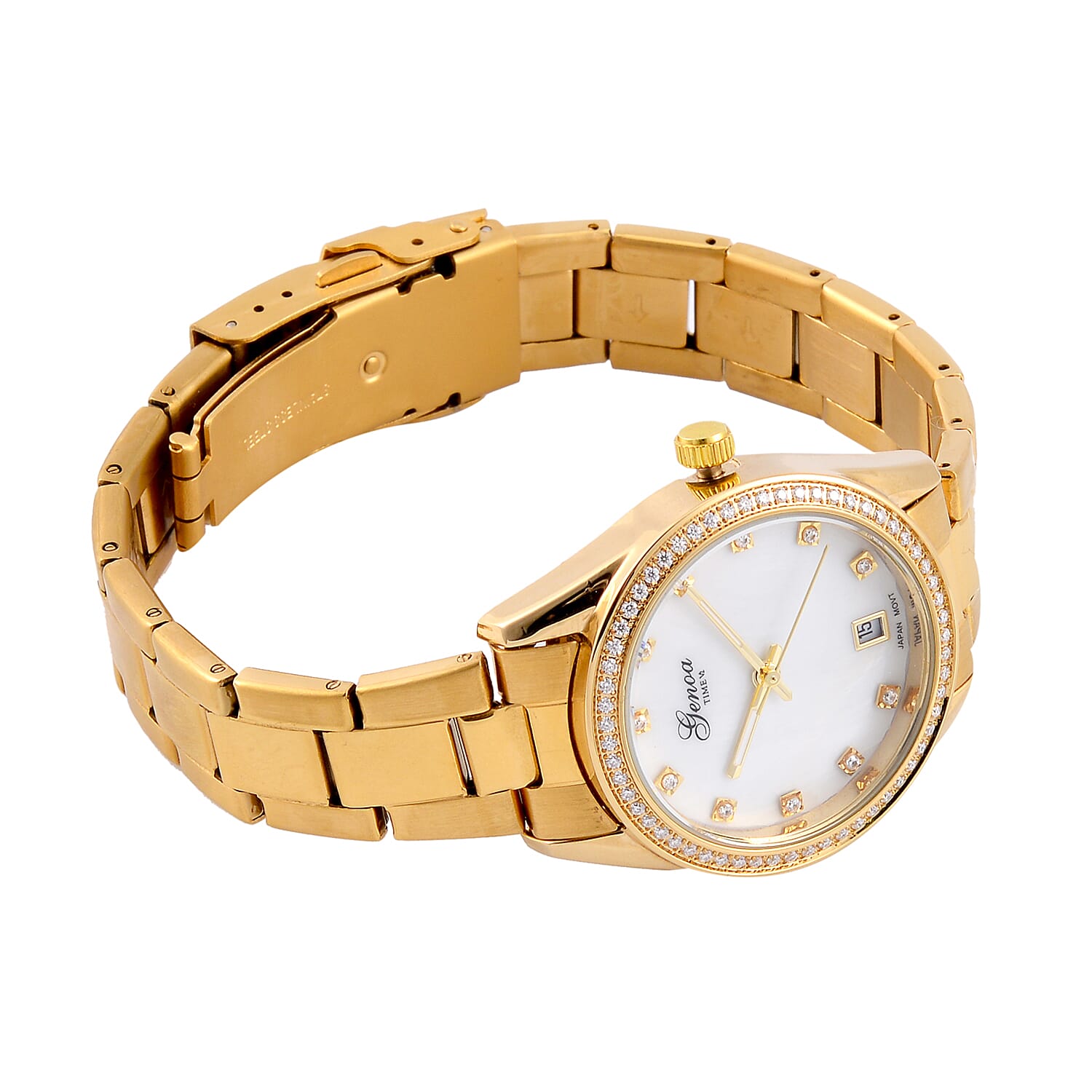 Limited Edition - GENOA 36 Moissanites Japan Movt. White MOP 3 ATM WR Ladies Watch - Silver