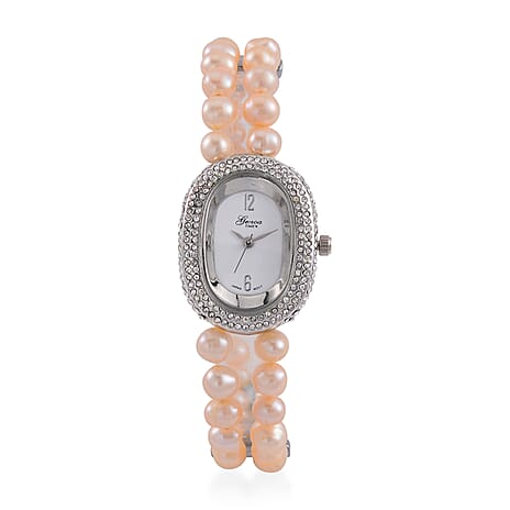 GENOA TIME V2 Miyota 2035 Japan Movt. White Dial 3 ATM WR Female Watch with Pink Freshwater Pearl Strap