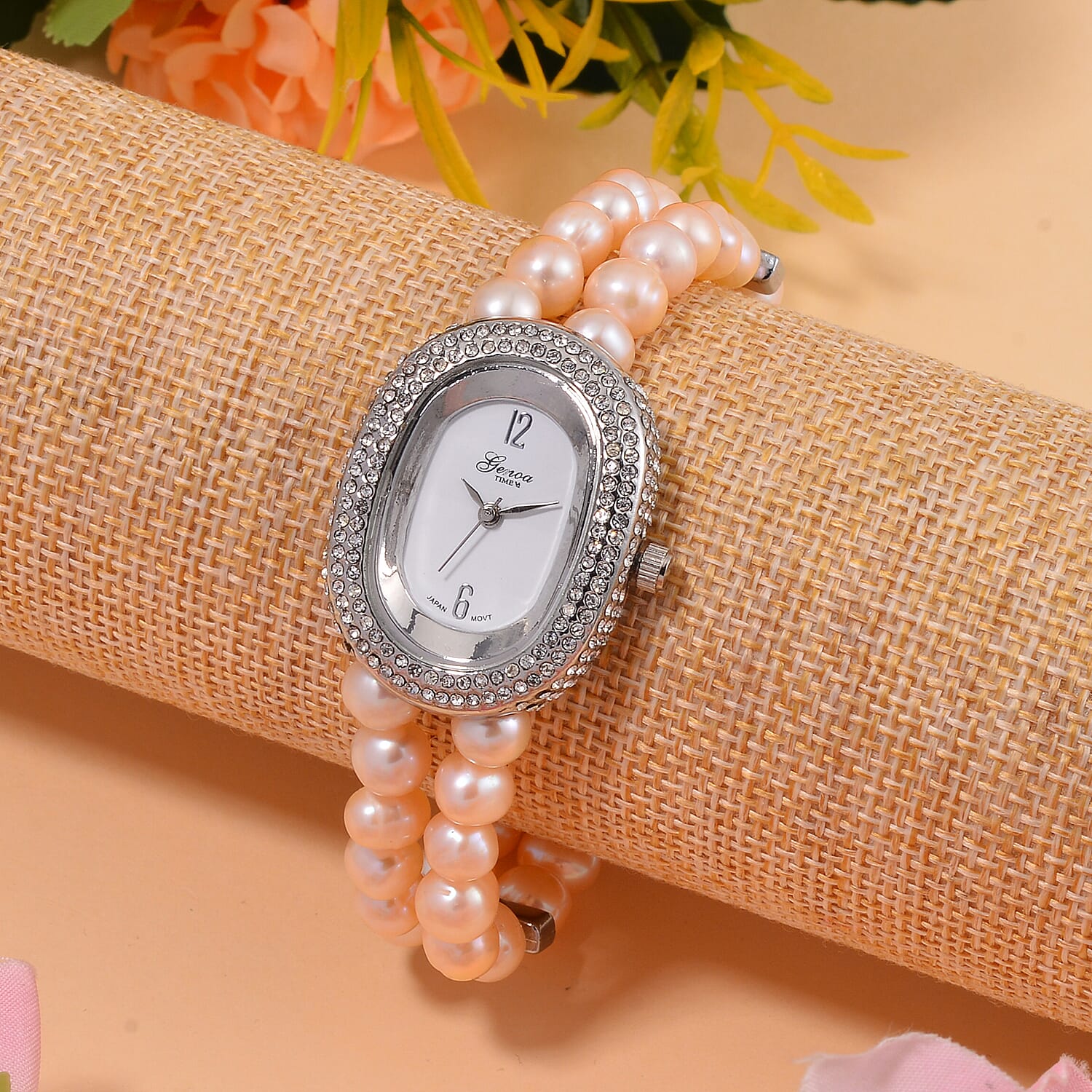 GENOA TIME V2 Miyota 2035 Japan Movt. White Dial 3 ATM WR Female Watch with Pink Freshwater Pearl Strap