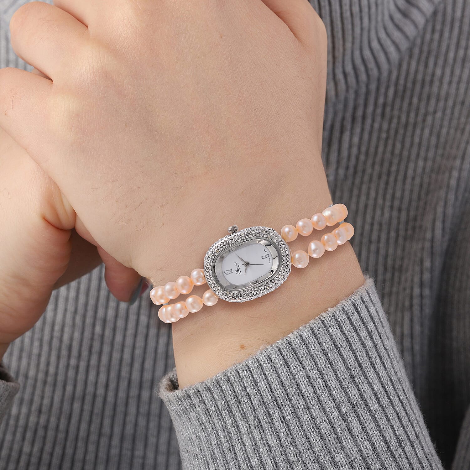 GENOA TIME V2 Miyota 2035 Japan Movt. White Dial 3 ATM WR Female Watch with Pink Freshwater Pearl Strap