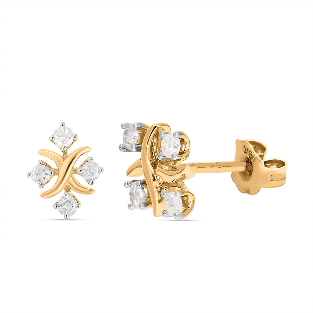 Biggest Designer Inspired Close Out  - 9K Yellow Gold Diamond Cross Earring
