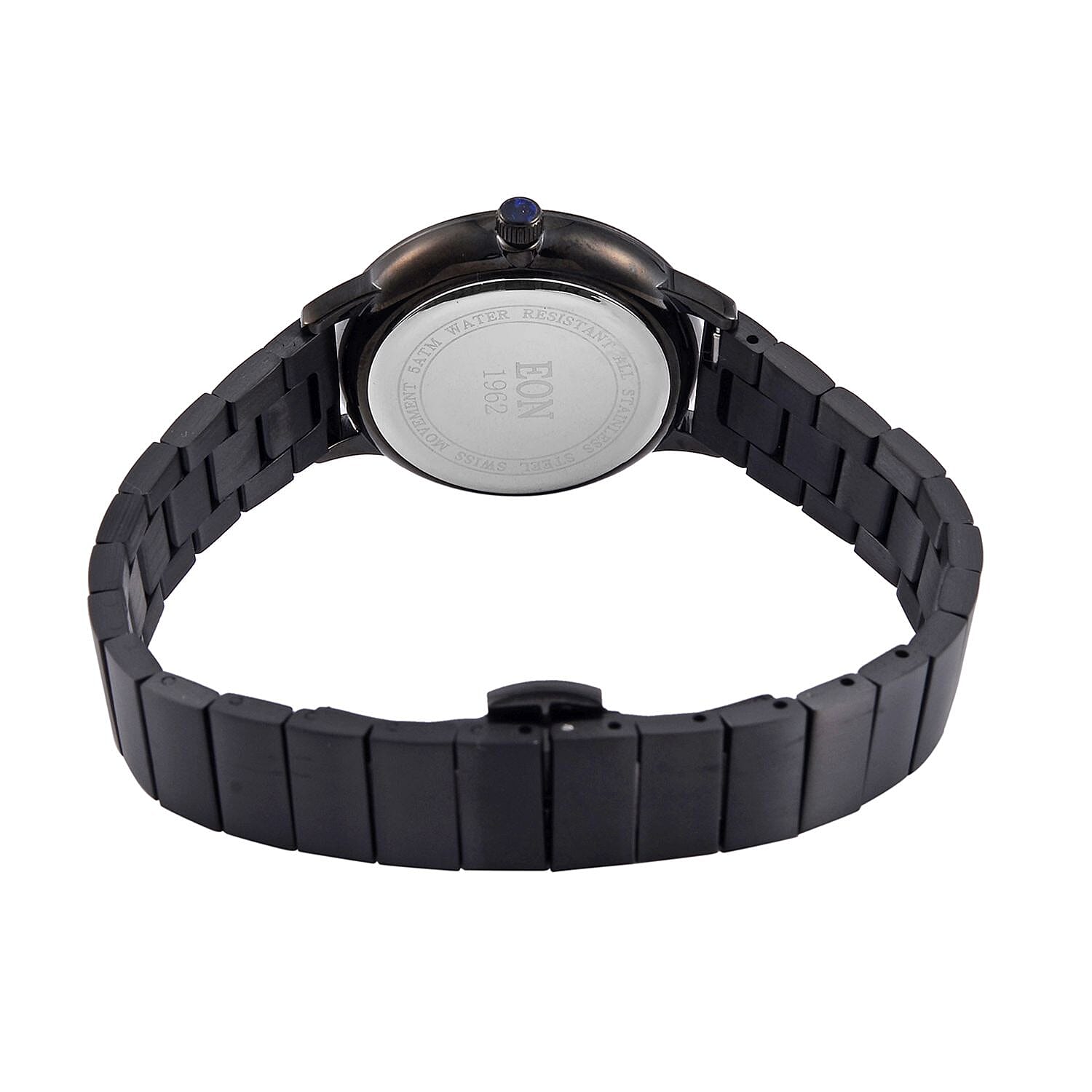 LIMITED EDITION - EON SWISS Movement Natural Diamonds 5 ATM Watch in Stainless Steel Strap - Black