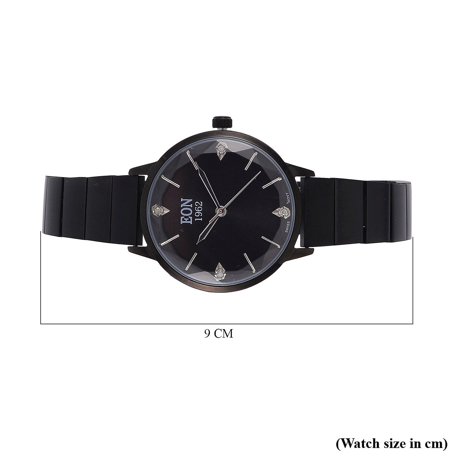 LIMITED EDITION - EON SWISS Movement Natural Diamonds 5 ATM Watch in Stainless Steel Strap - Black