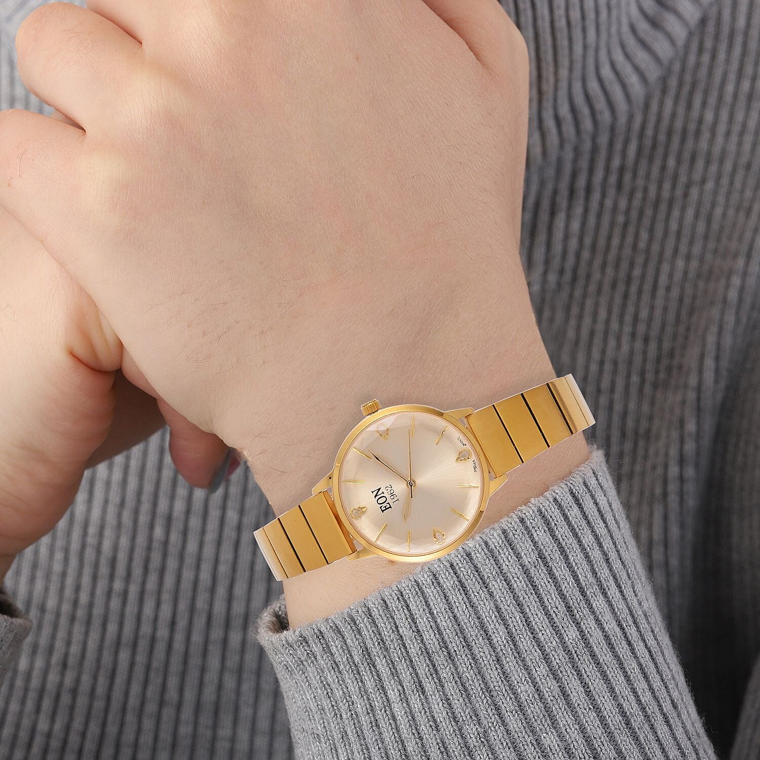 LIMITED EDITION - EON SWISS Movement Natural Diamonds 5 ATM Watch in Stainless Steel Strap - Gold