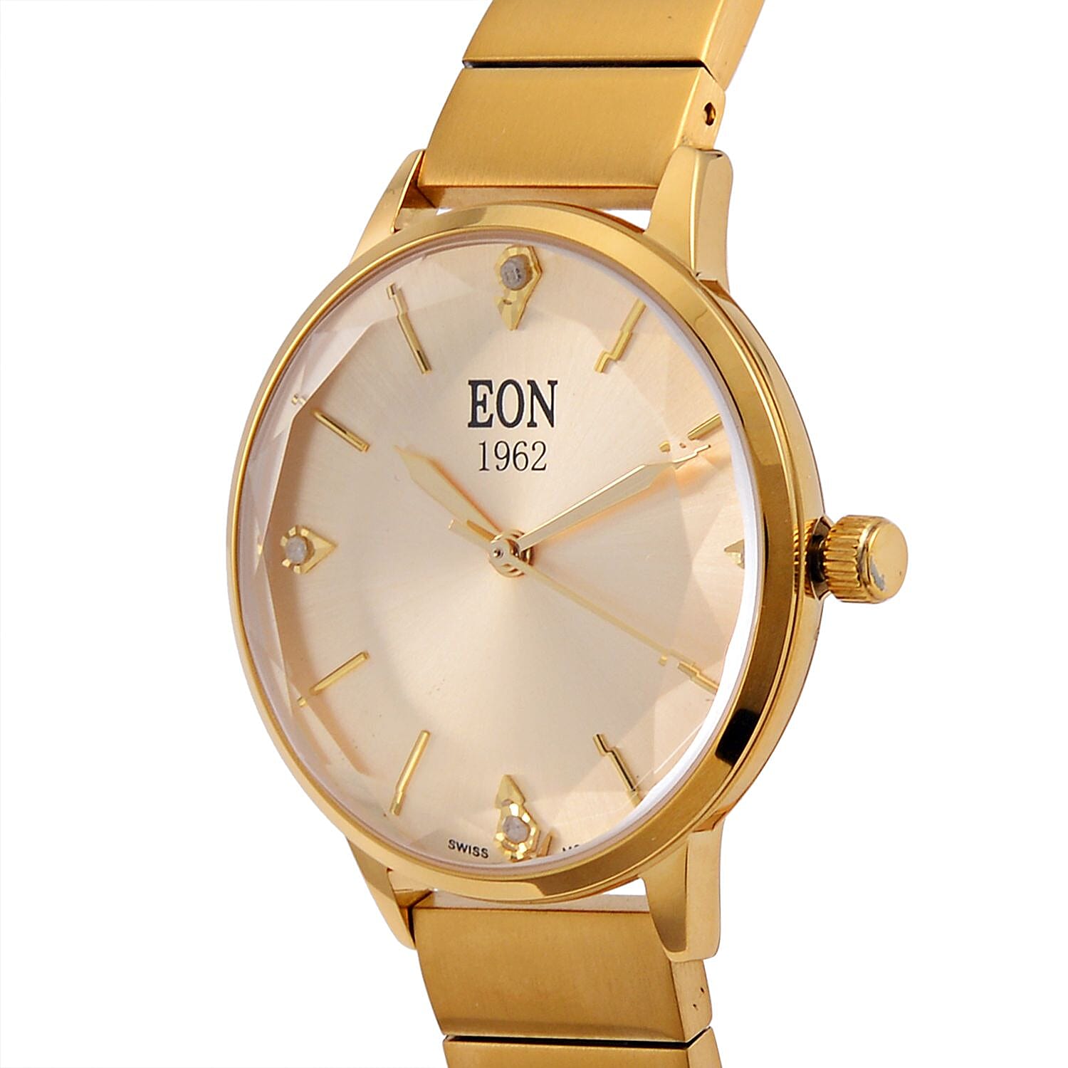 LIMITED EDITION - EON SWISS Movement Natural Diamonds 5 ATM Watch in Stainless Steel Strap - Gold