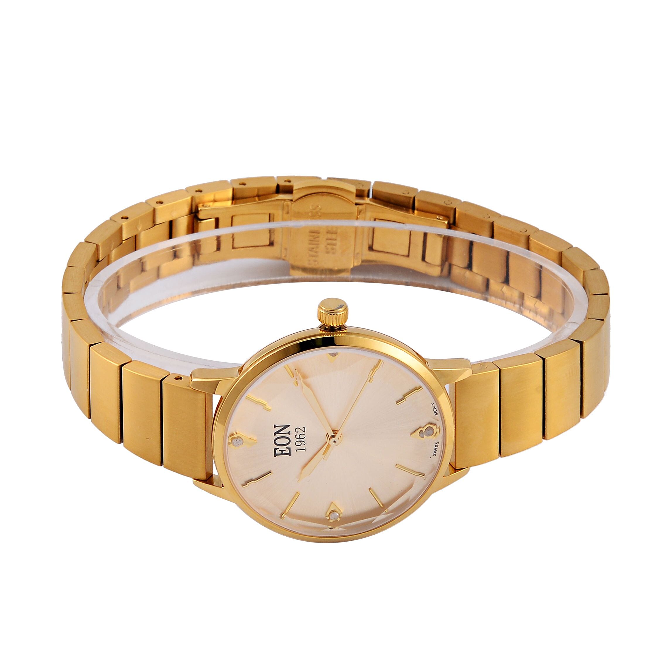 LIMITED EDITION - EON SWISS Movement Natural Diamonds 5 ATM Watch in Stainless Steel Strap - Gold