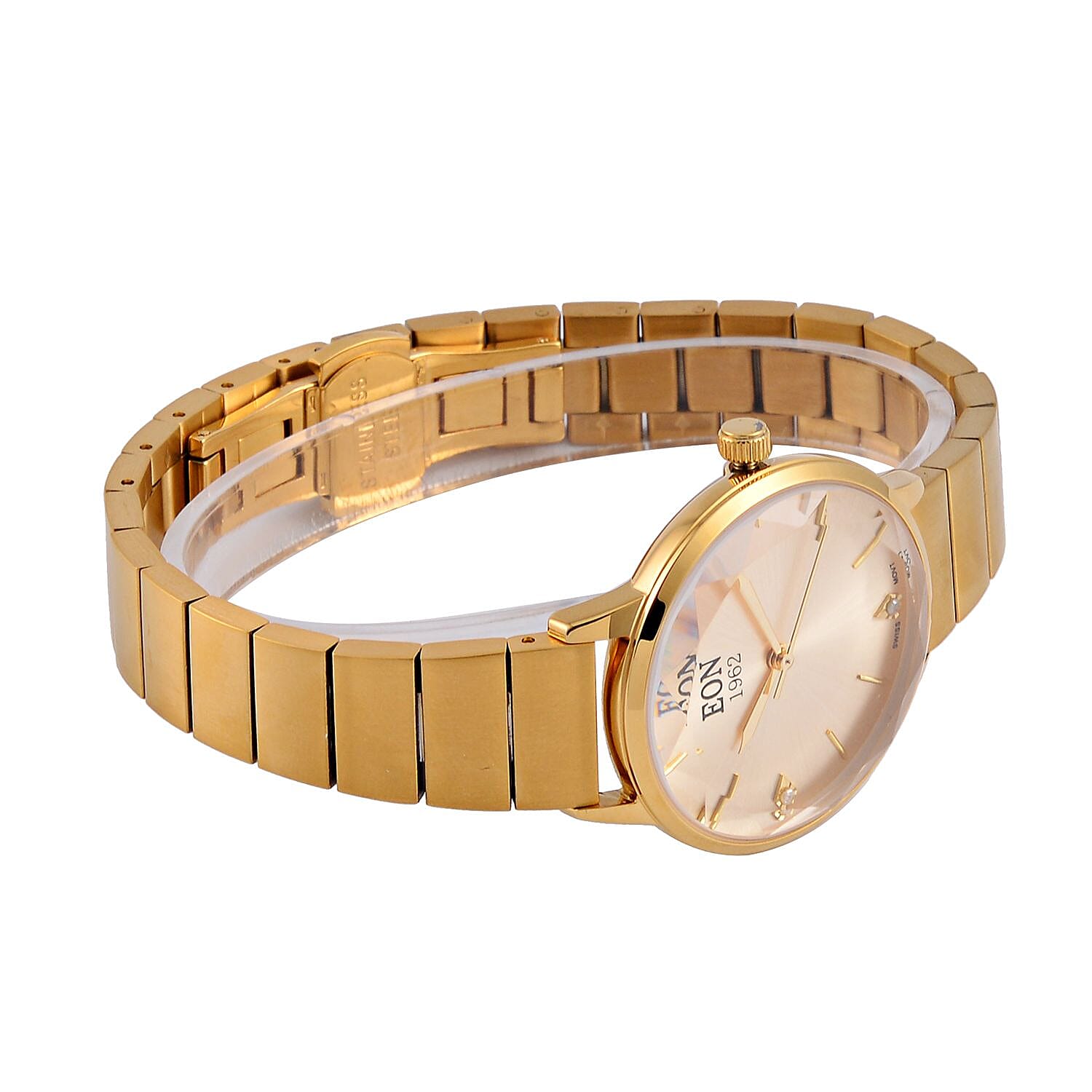 LIMITED EDITION - EON SWISS Movement Natural Diamonds 5 ATM Watch in Stainless Steel Strap - Gold