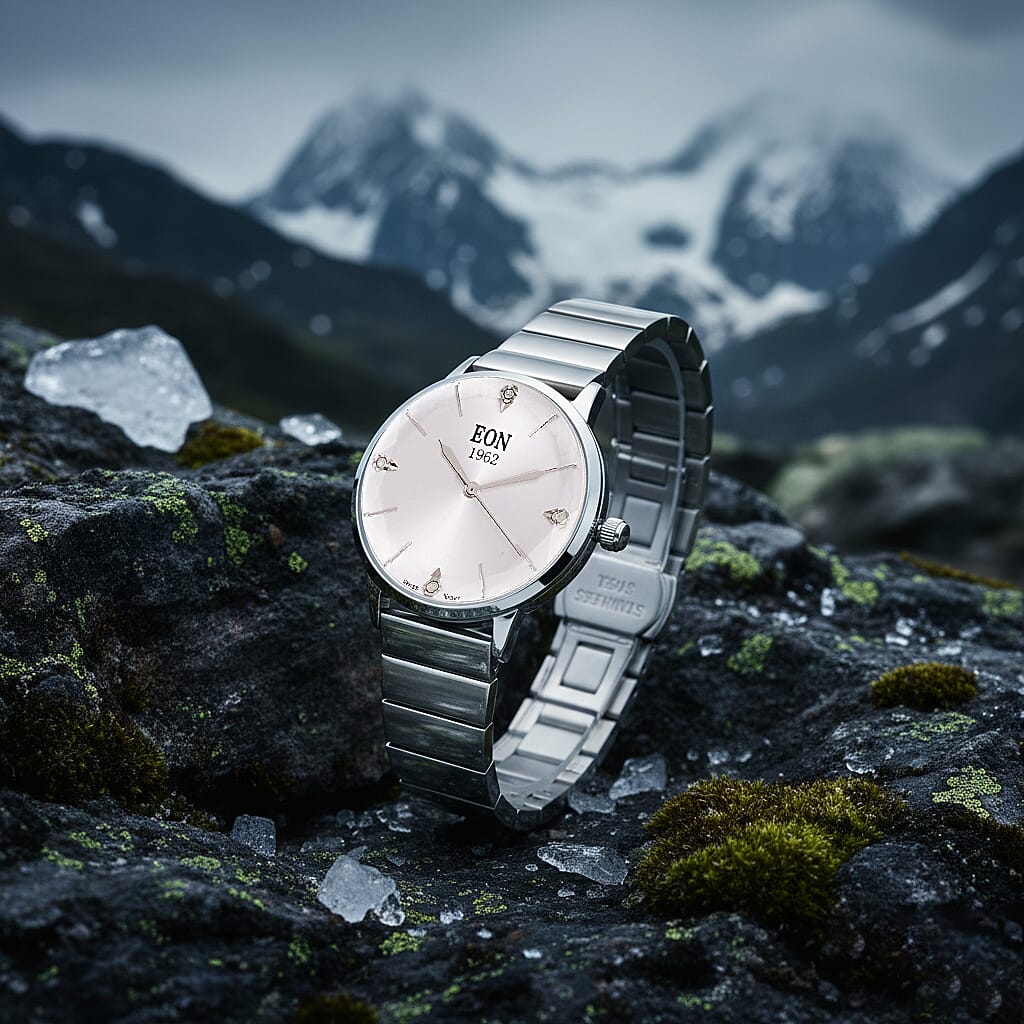 LIMITED EDITION - EON SWISS Movement Natural Diamonds 5 ATM Watch in Stainless Steel Strap - SIlver