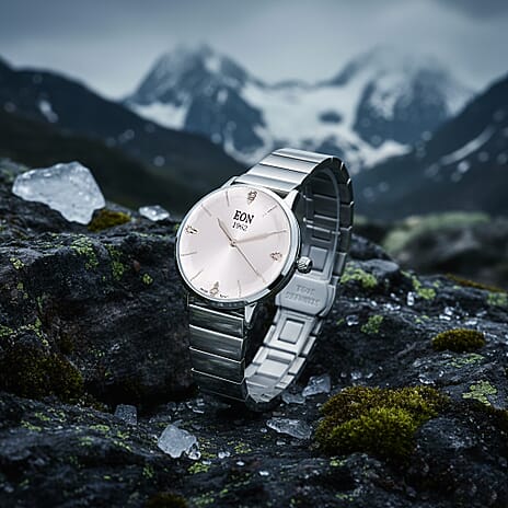 LIMITED EDITION - EON SWISS Movement Natural Diamonds 5 ATM Watch in Stainless Steel Strap - SIlver