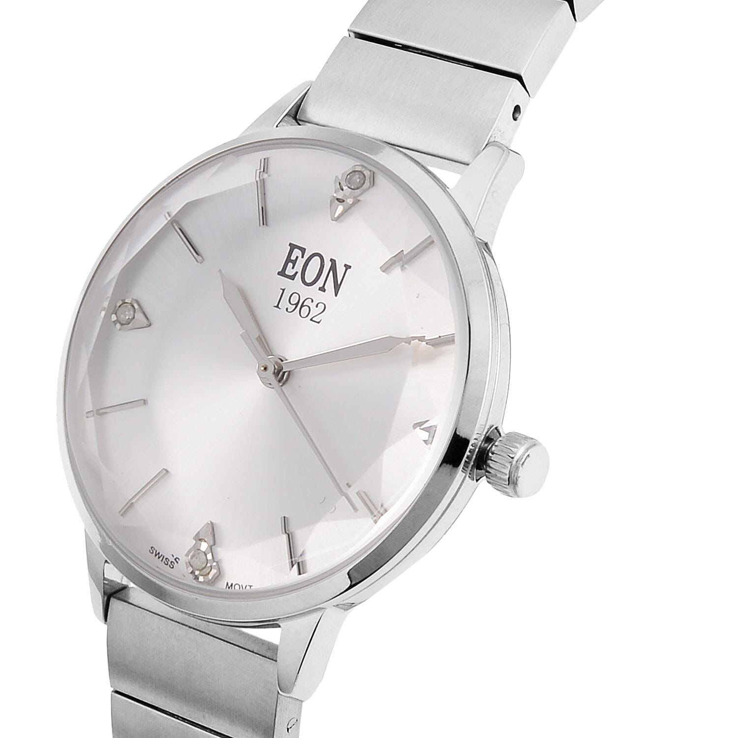 LIMITED EDITION - EON SWISS Movement Natural Diamonds 5 ATM Watch in Stainless Steel Strap - SIlver