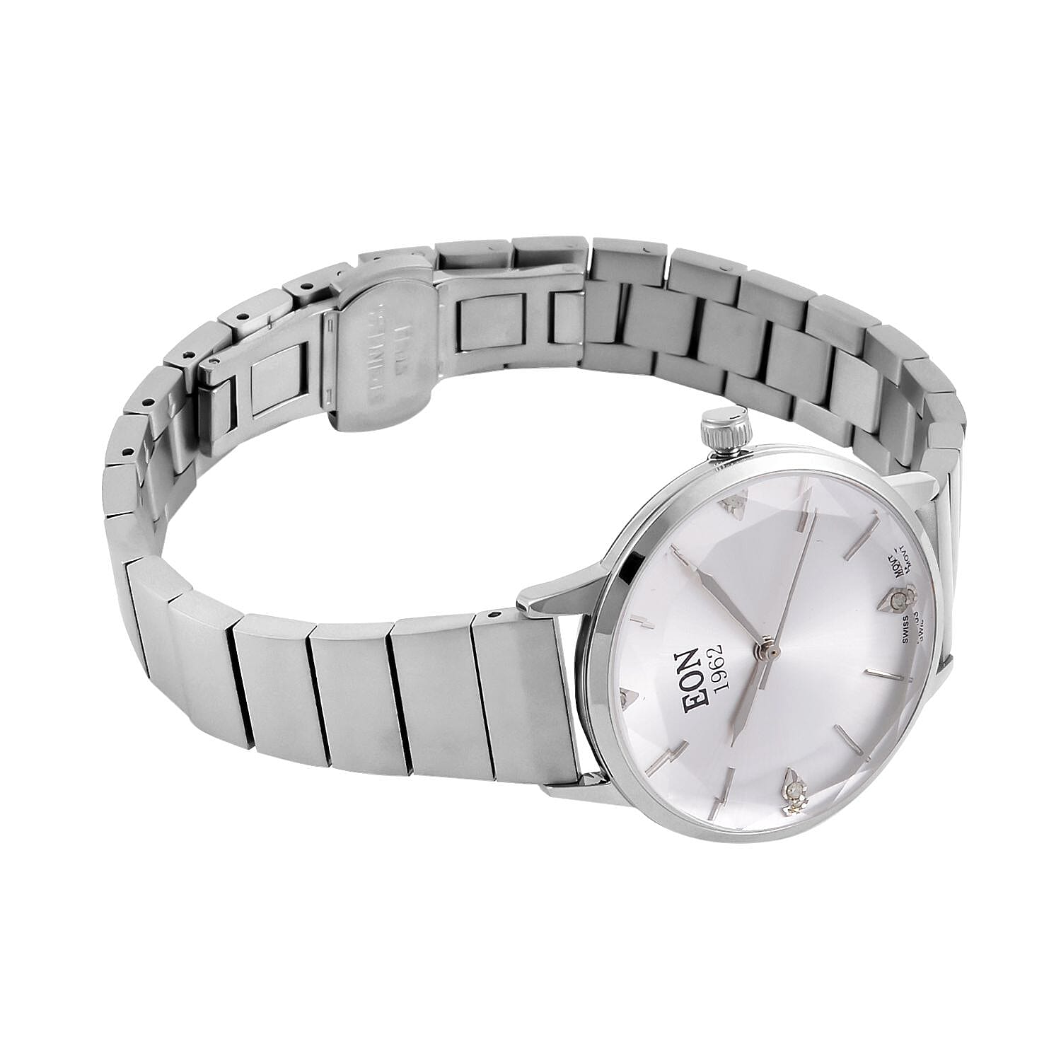 LIMITED EDITION - EON SWISS Movement Natural Diamonds 5 ATM Watch in Stainless Steel Strap - SIlver