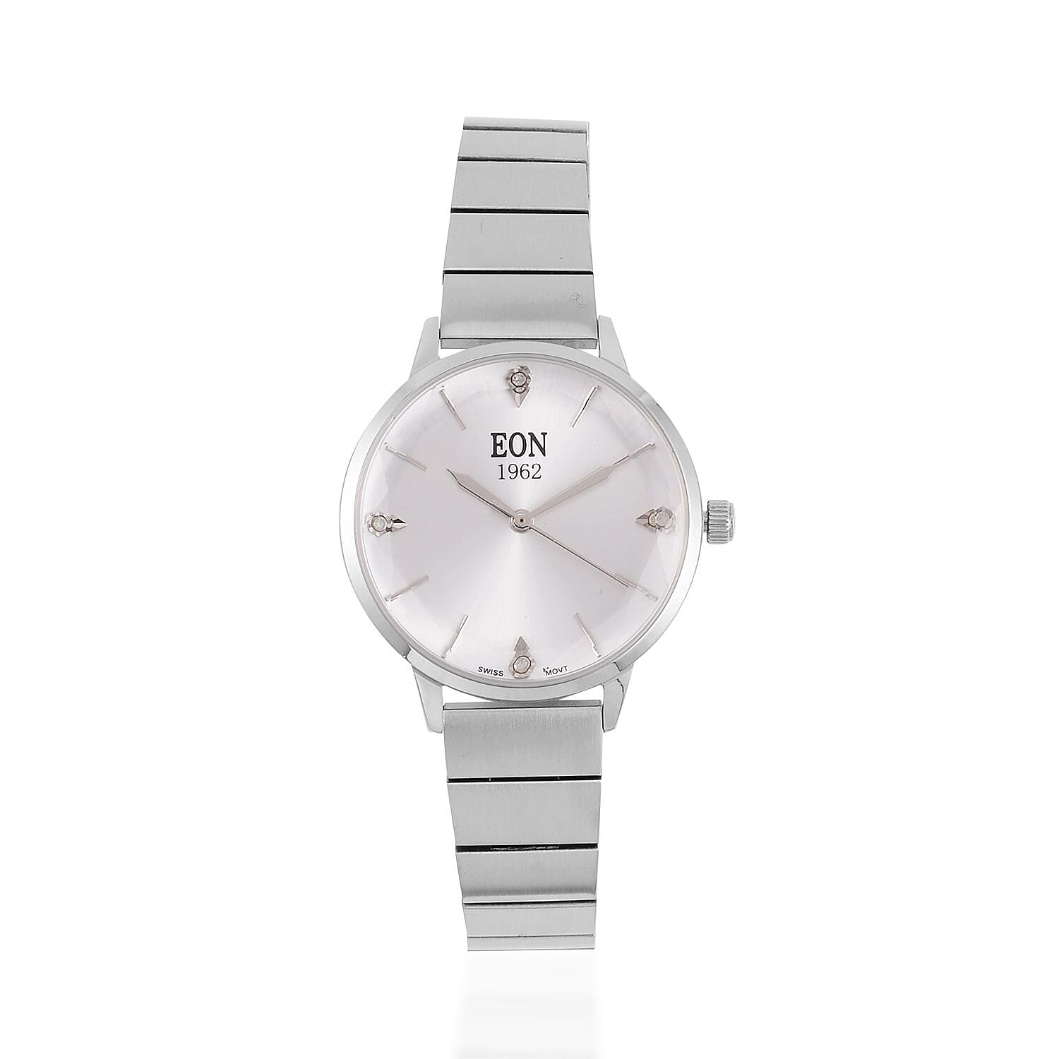 LIMITED EDITION - EON SWISS Movement Natural Diamonds 5 ATM Watch in Stainless Steel Strap - SIlver