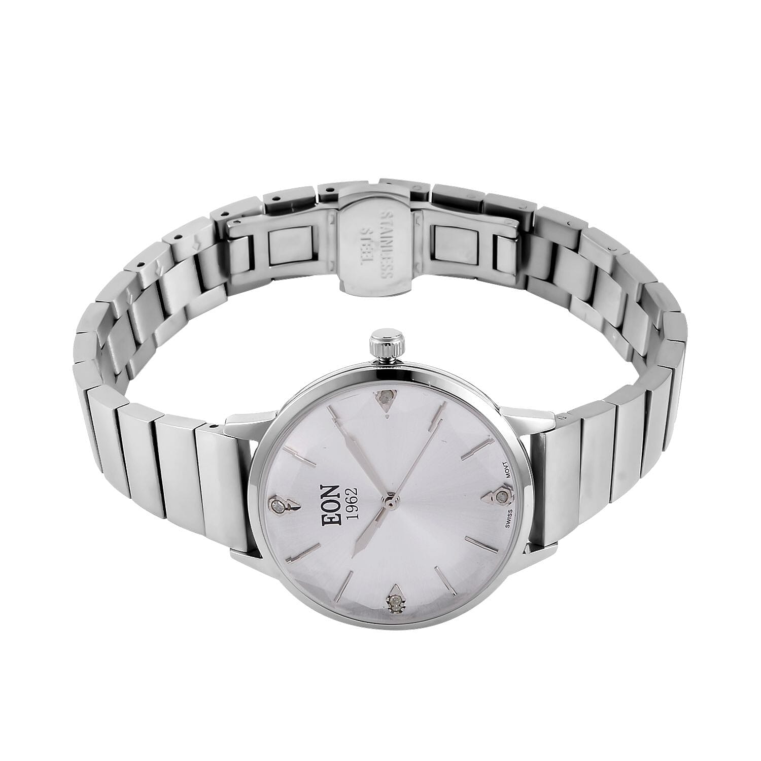 LIMITED EDITION - EON SWISS Movement Natural Diamonds 5 ATM Watch in Stainless Steel Strap - SIlver