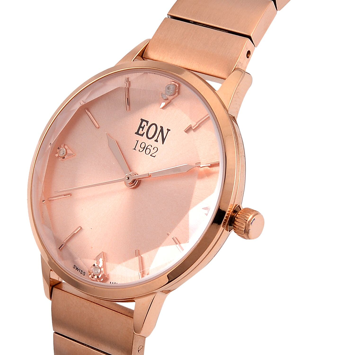 LIMITED EDITION - EON SWISS Movement Natural Diamonds 5 ATM Watch in Stainless Steel Strap - Rose Gold