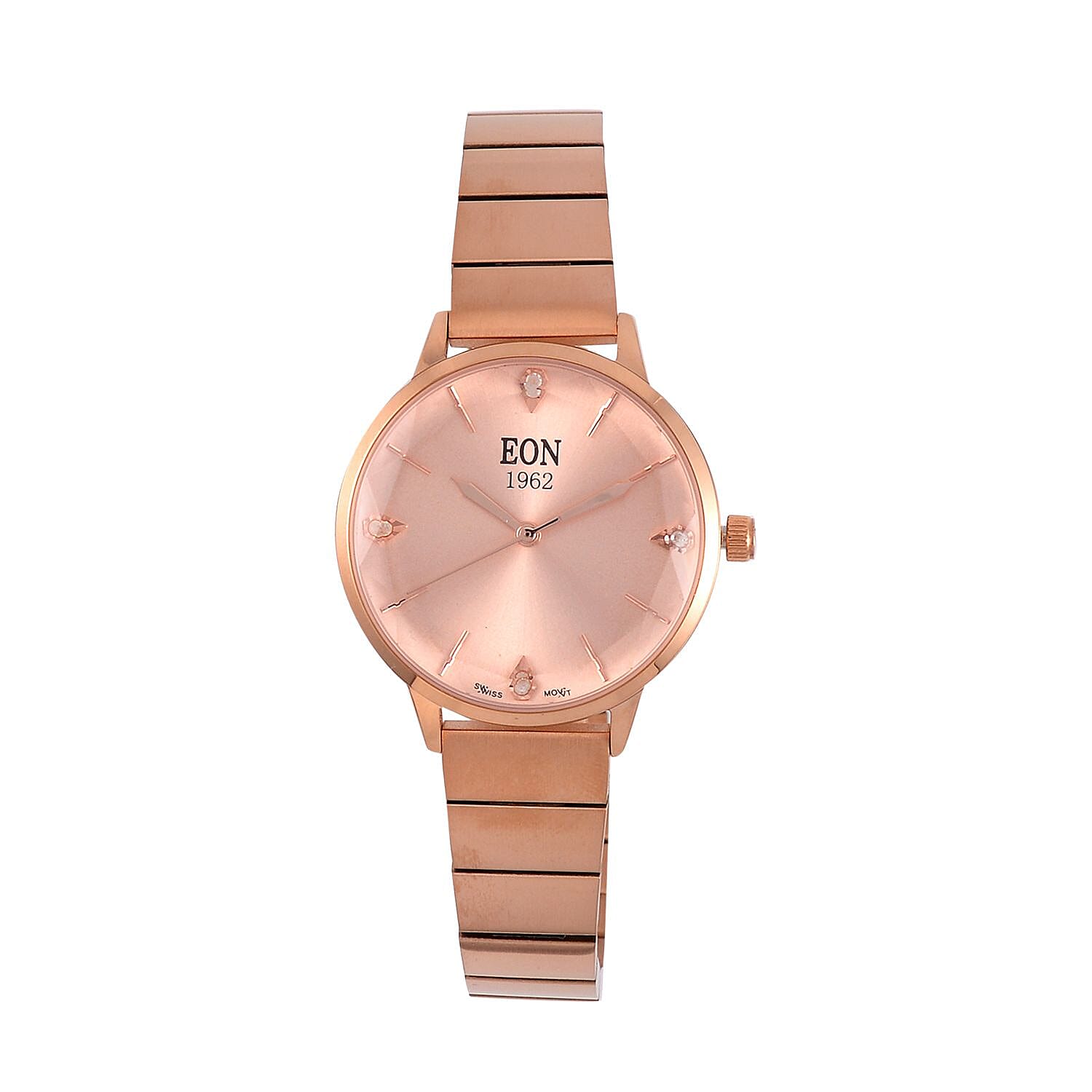 LIMITED EDITION - EON SWISS Movement Natural Diamonds 5 ATM Watch in Stainless Steel Strap - Rose Gold