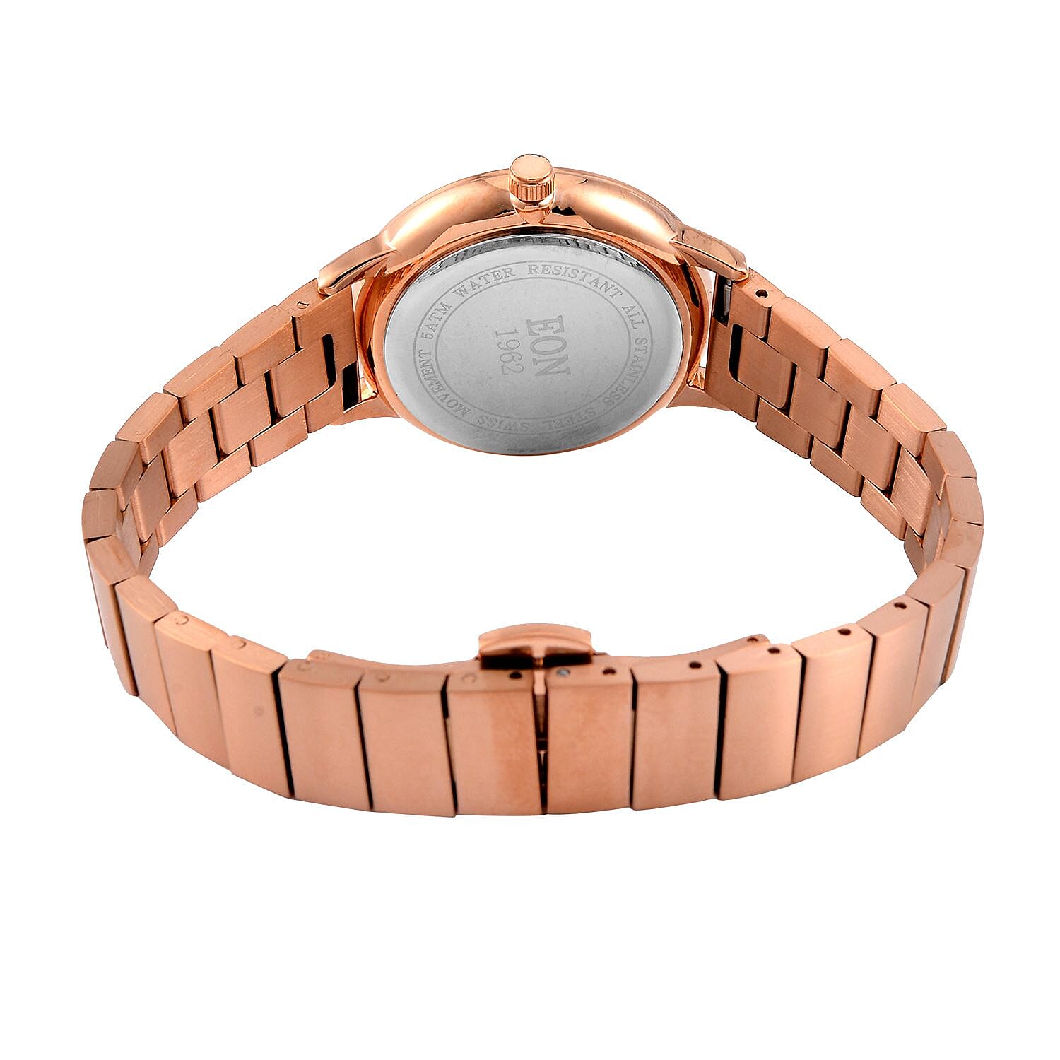 LIMITED EDITION - EON SWISS Movement Natural Diamonds 5 ATM Watch in Stainless Steel Strap - Rose Gold