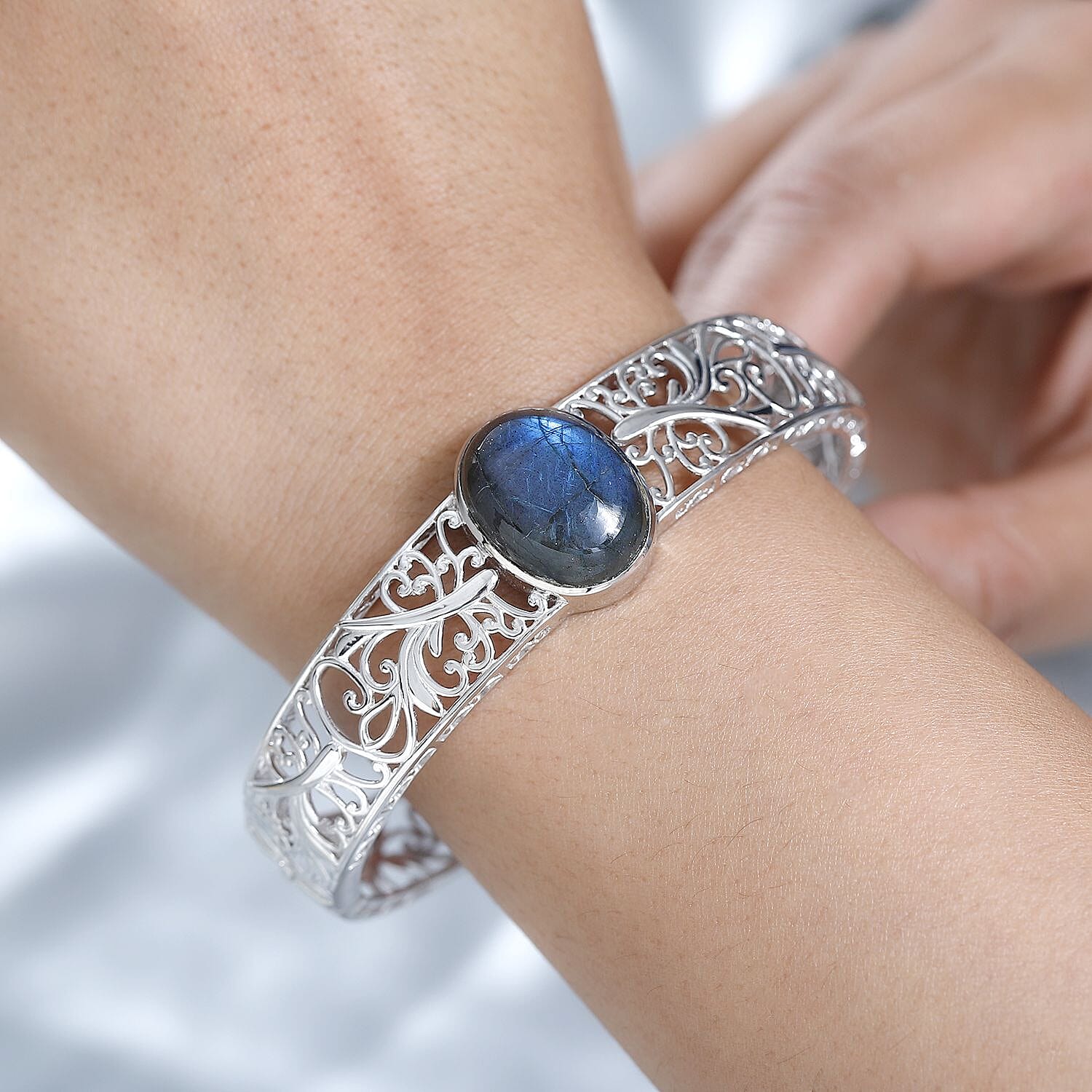 Designer Inspired - Labradorite Cuff Bangle (Size 7.5 cm)