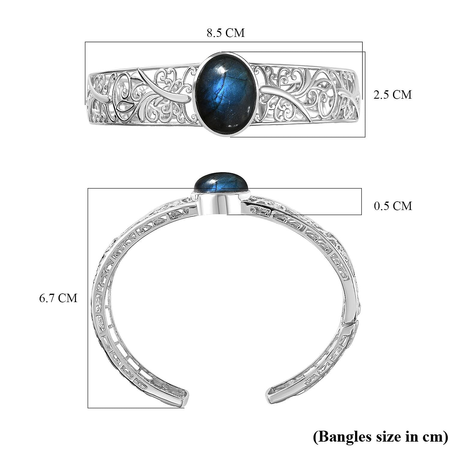 Designer Inspired - Labradorite Cuff Bangle (Size 7.5 cm)